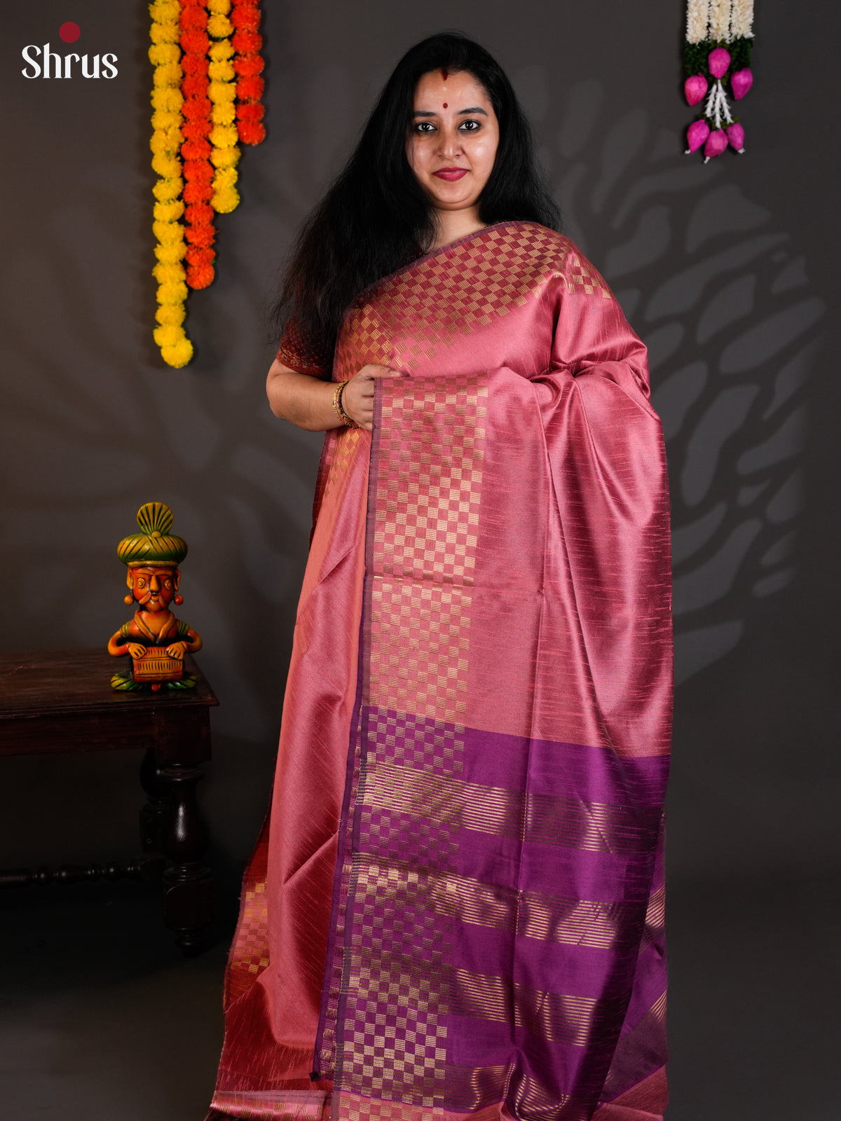 Pink & Violet - Semi Rawsilk - Saree-EAS24080 - Shop on Shrus.com