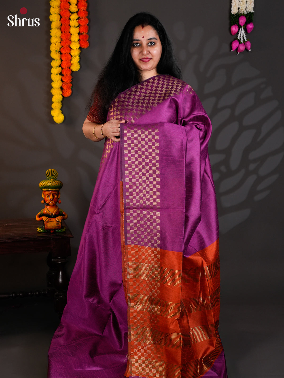 Violet & Orange - Semi Rawsilk - Saree-EAS24084