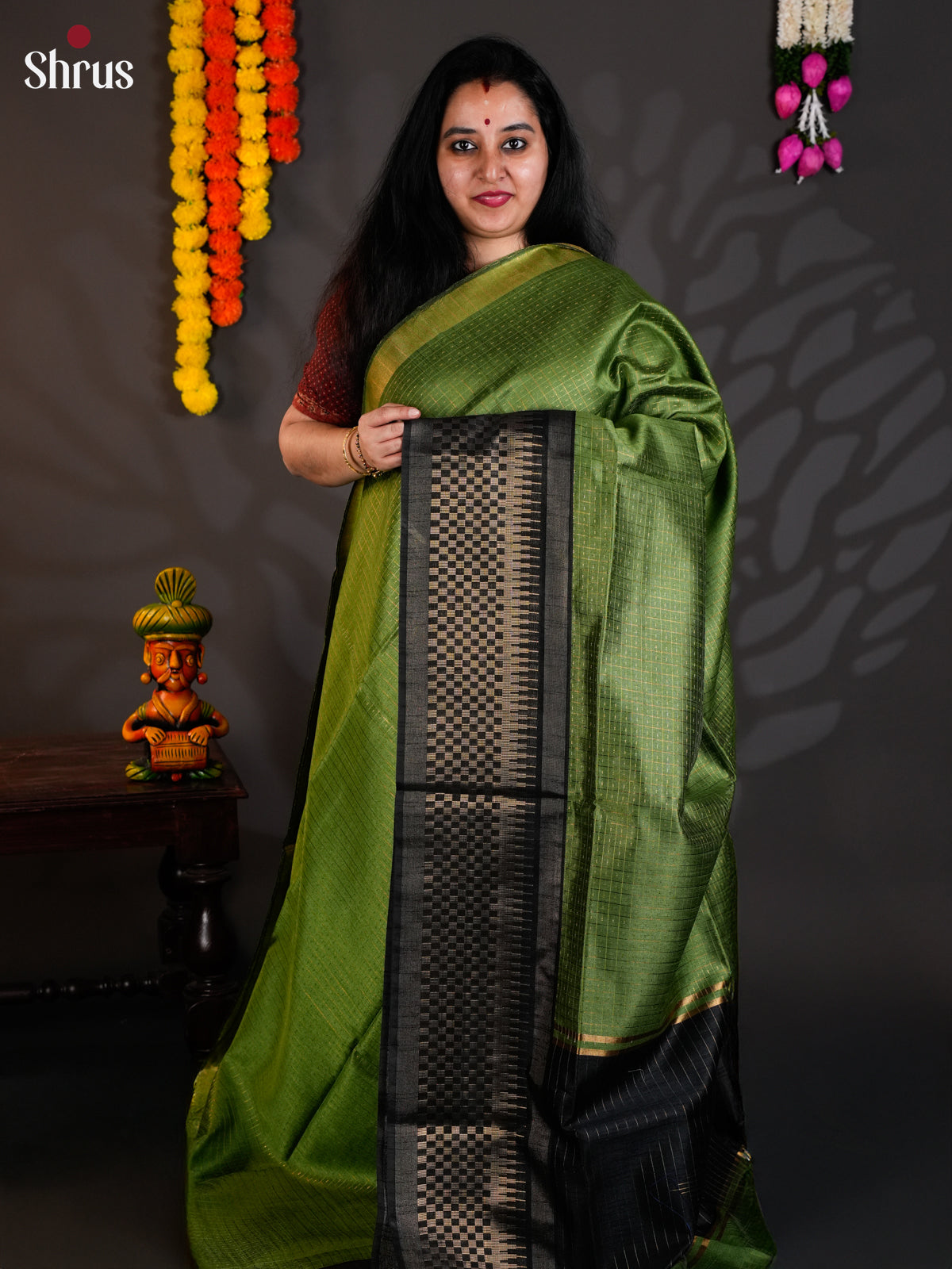 Green & Black- Semi Rawsilk - Saree - EAS24098