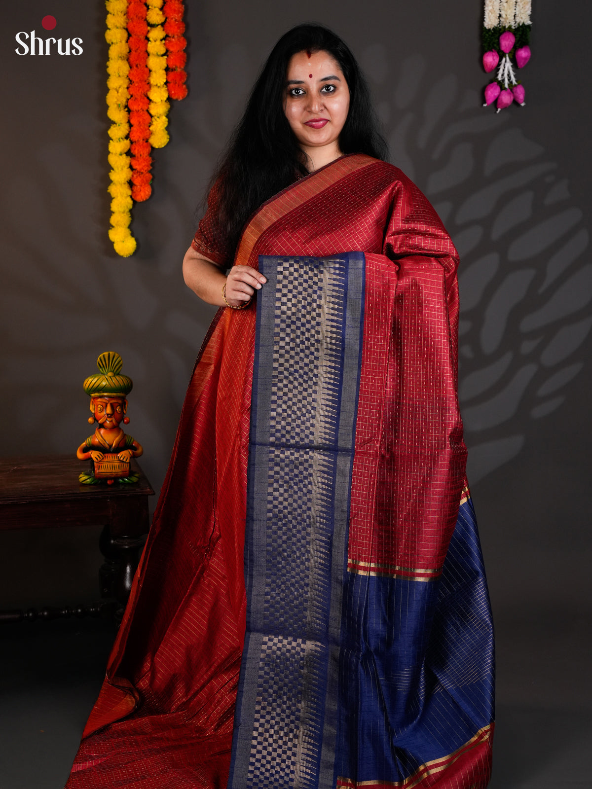 Red & Blue - Semi Rawsilk - Saree -EAS24103