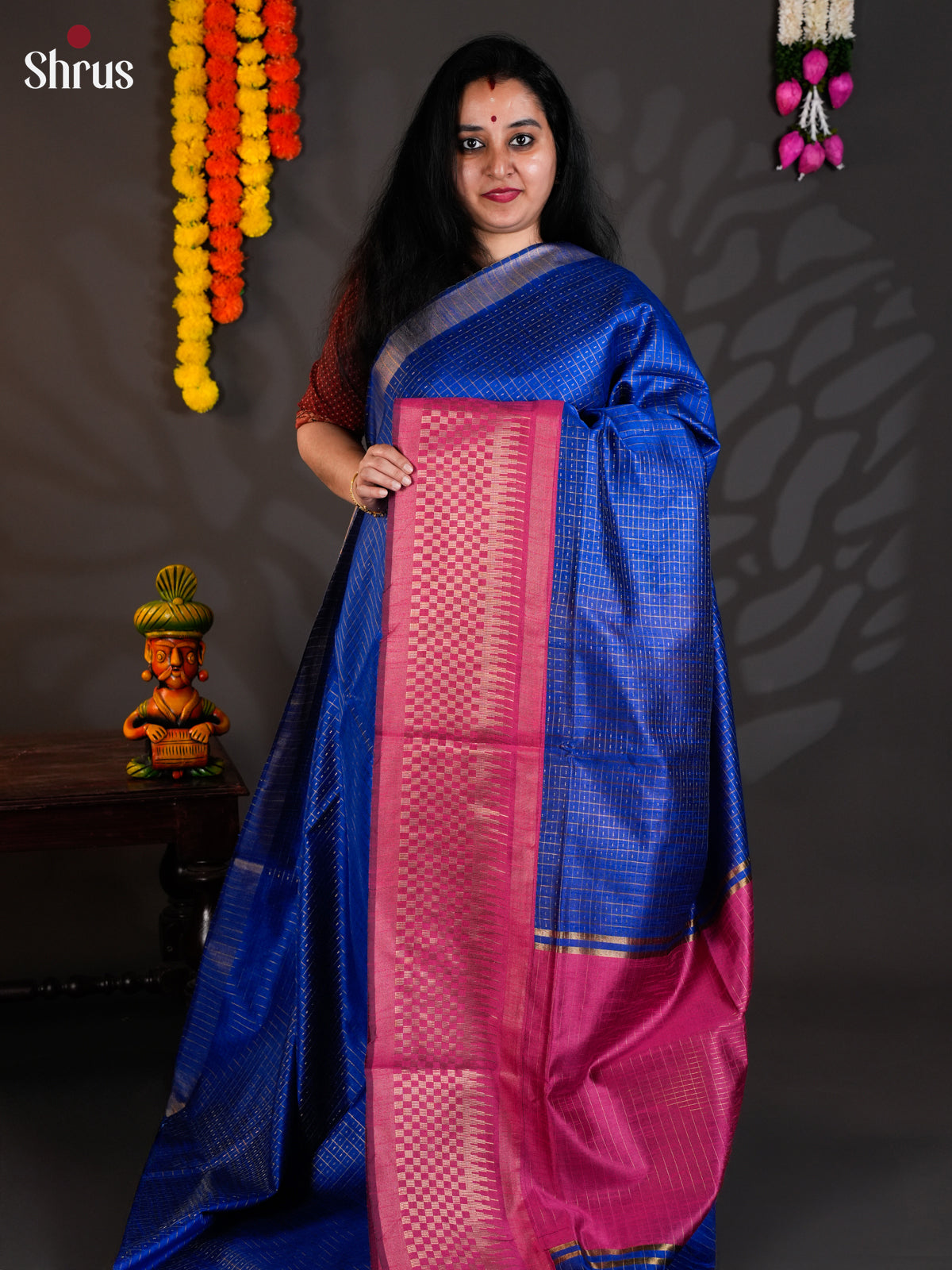 Blue & Pink- Semi Rawsilk - Saree - EAS24106 - Shop on Shrus.com