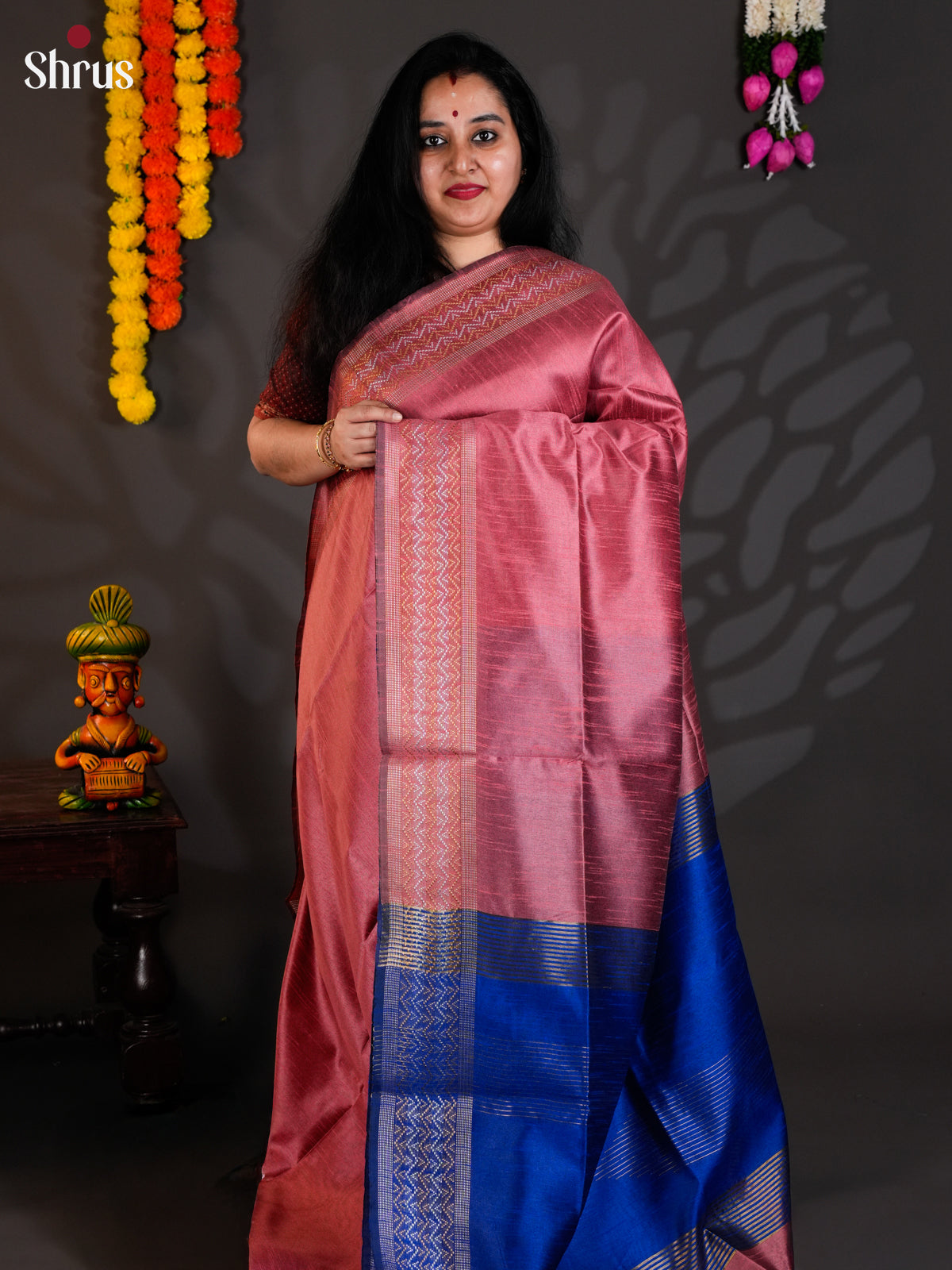 Pink & Blue - Semi Rawsilk - Saree-EAS24115