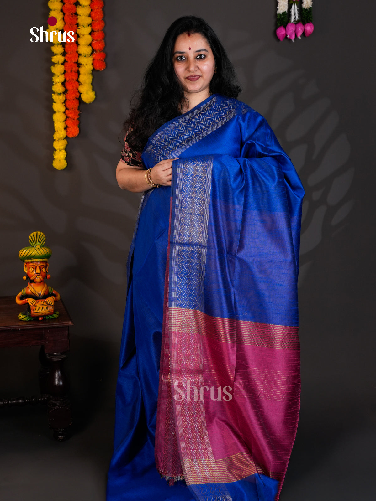 Blue & Pink- Semi Rawsilk - Saree- EAS24119