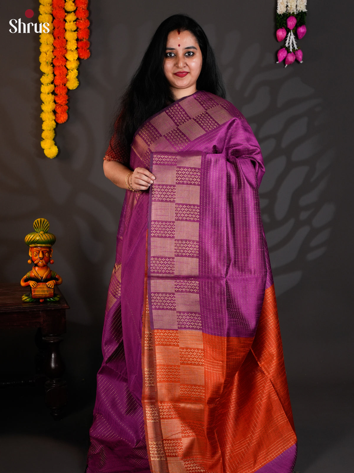 Purple & Orange - EAS24125 - Semi Rawsilk - Saree - Shop on Shrus.com