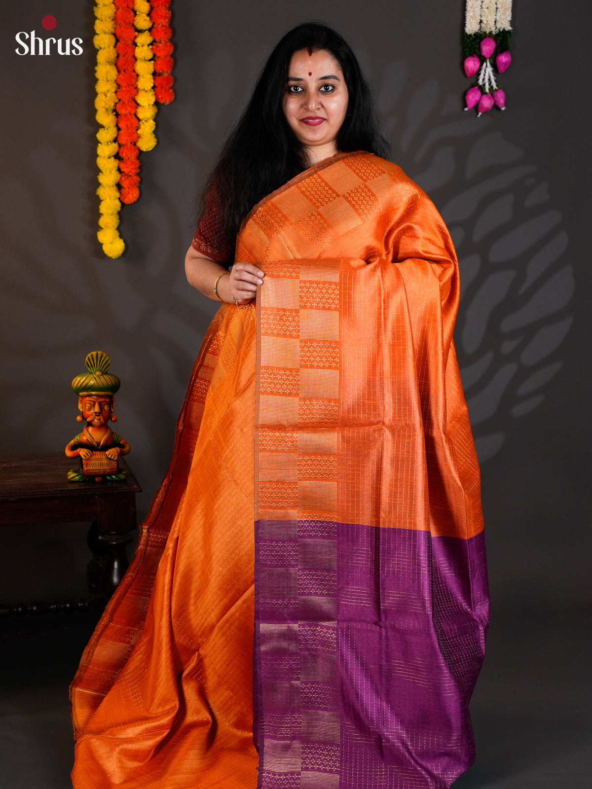 Orange & Purple - Semi Rawsilk - Saree - EAS24128