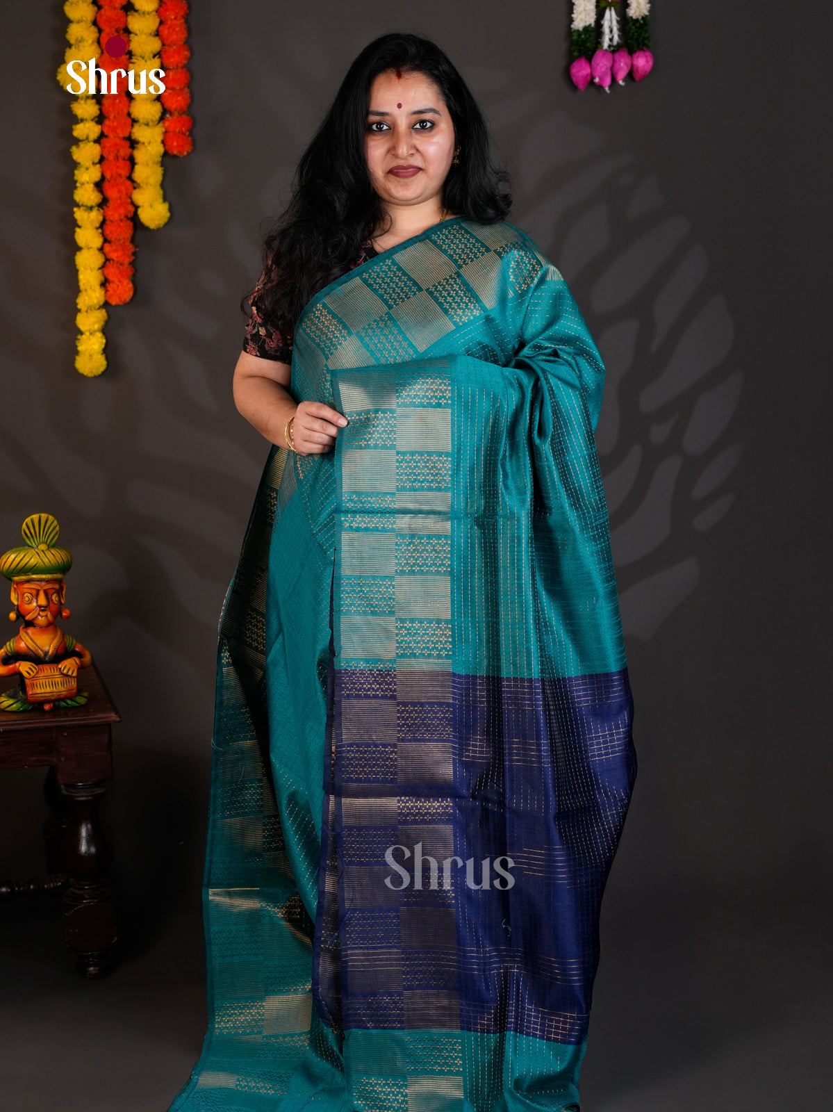 Light Blue & Blue - Semi Rawsilk - Saree- EAS24130 - Shop on Shrus.com