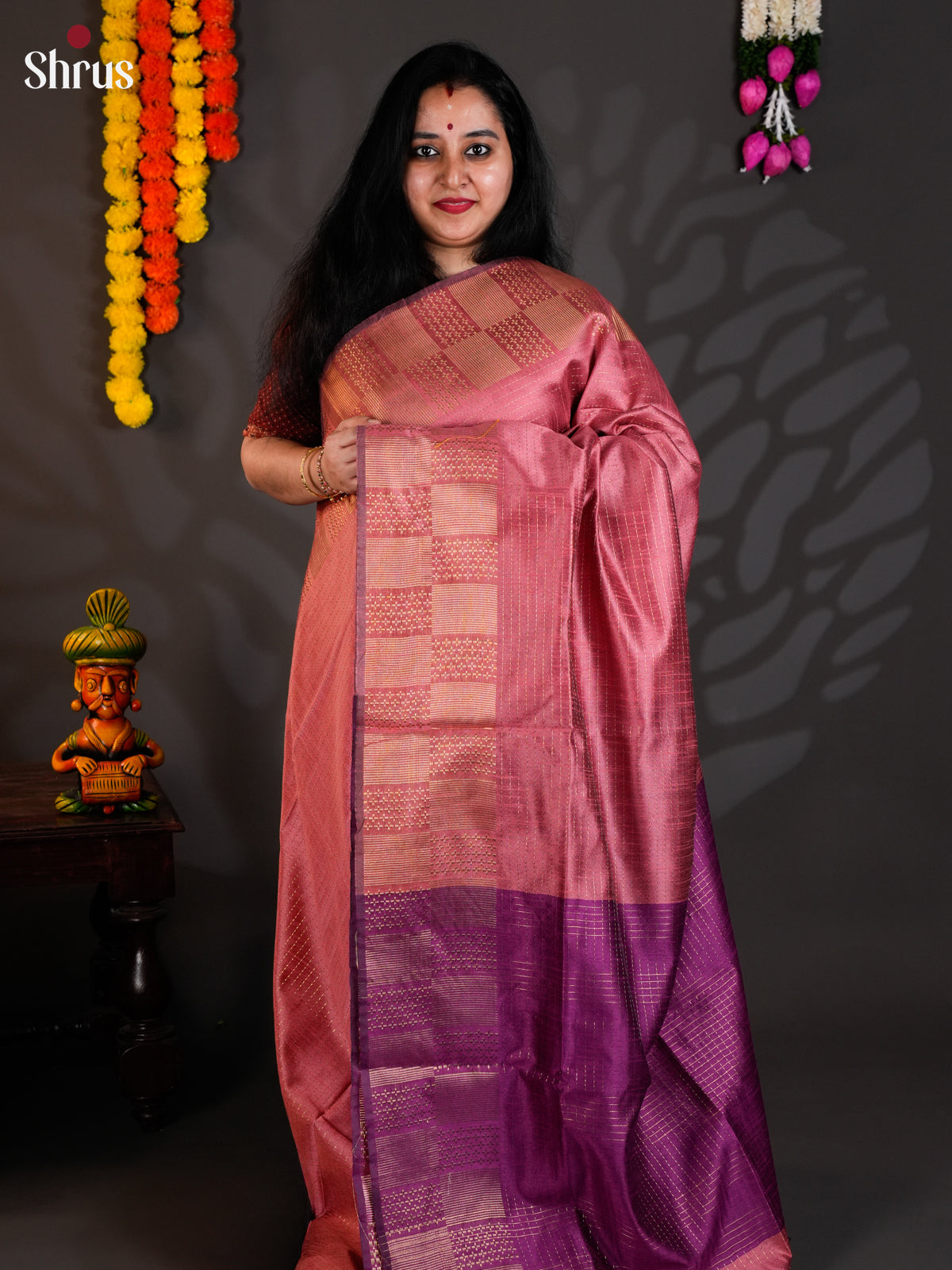Pink & Purple - Semi Rawsilk - Saree-EAS24137 - Shop on Shrus.com