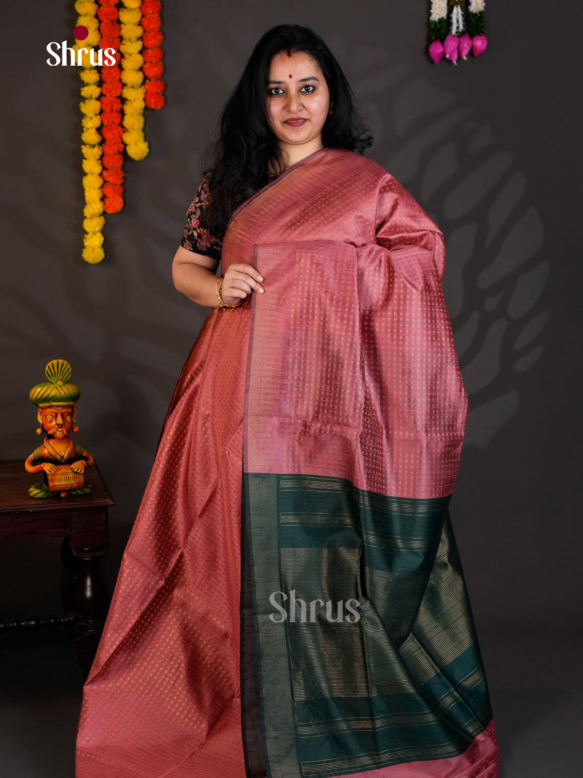 Onion Pink & Green- Semi Rawsilk - Saree -EAS24146 - Shop on Shrus.com