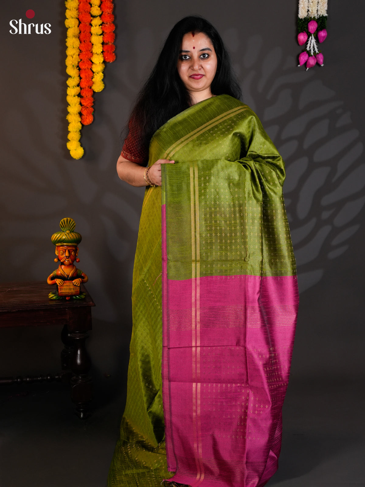 Green & Purple - Semi Rawsilk - Saree-- EAS24197 - Shop on Shrus.com