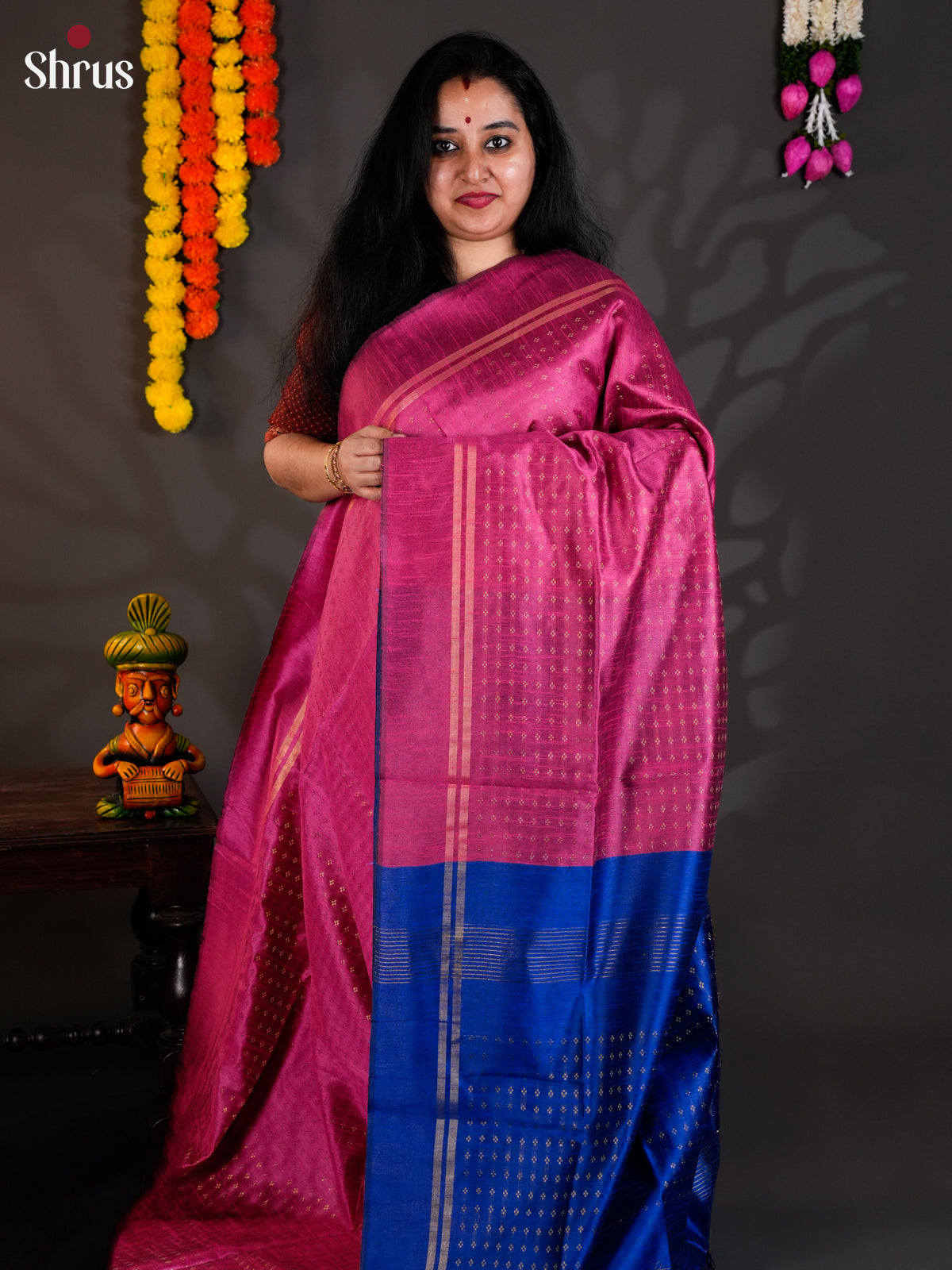 Pink & Blue - Semi Rawsilk - Saree- EAS24202 - Shop on Shrus.com
