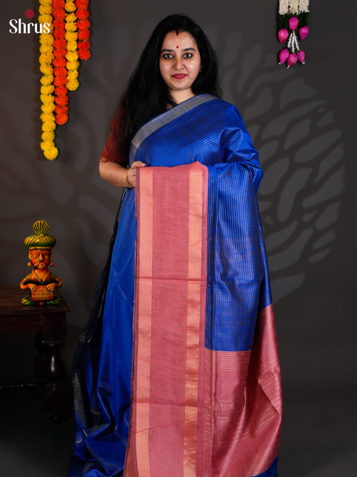 Blue & Pink- Semi Rawsilk - Saree-EAS24209 - Shop on Shrus.com
