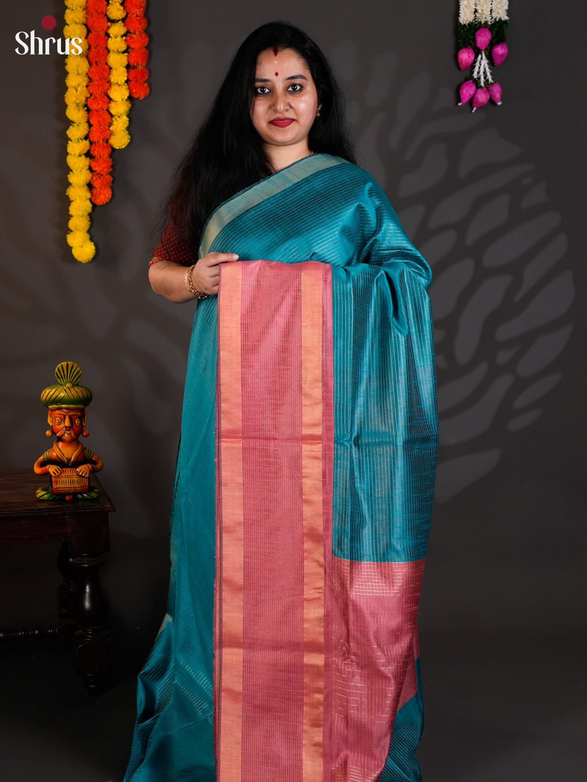 Blue & Pink- Semi Rawsilk - Saree -EAS24210 - Shop on Shrus.com