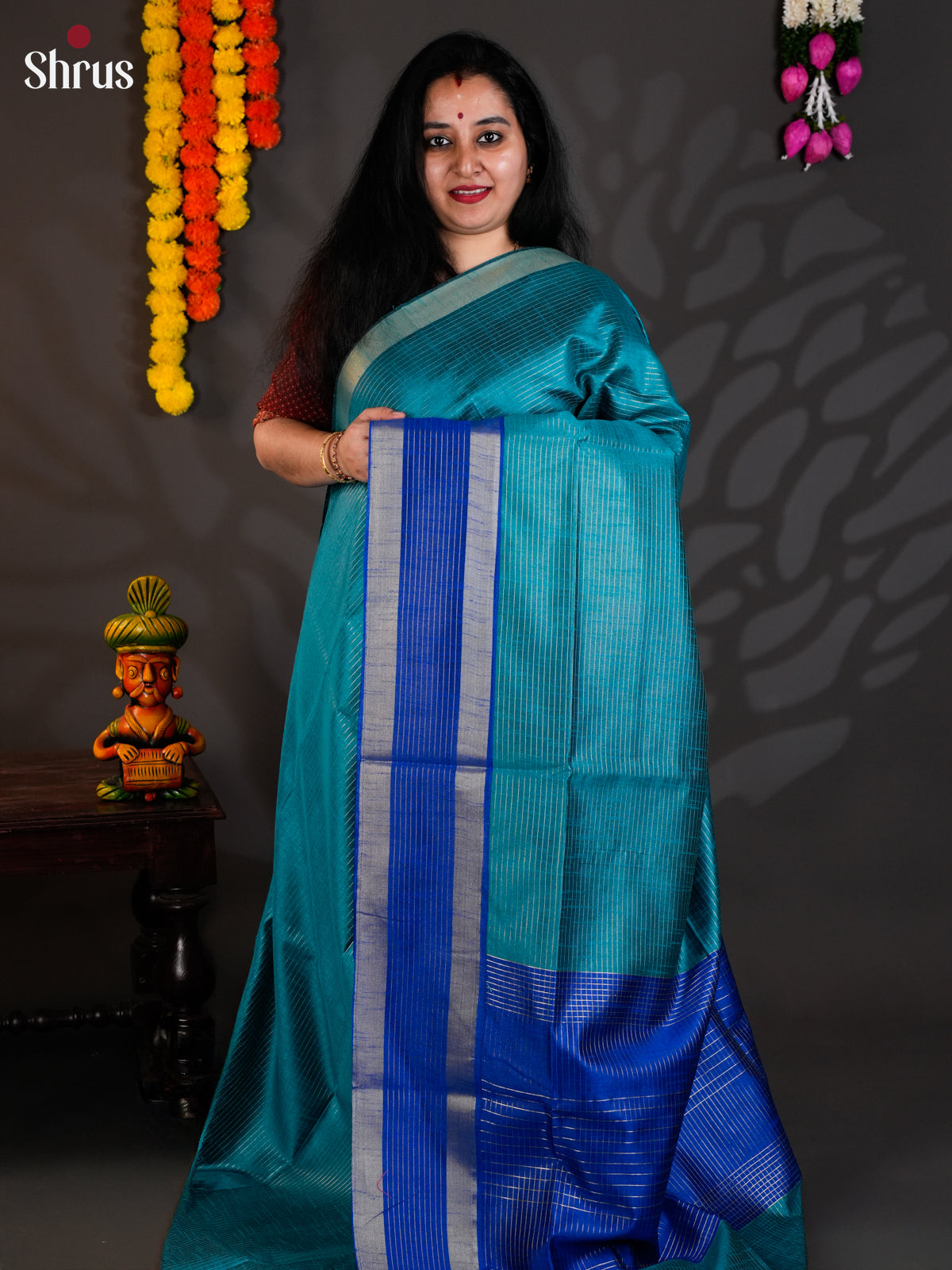 Sky Blue & Blue - Semi Rawsilk - Saree-EAS24211