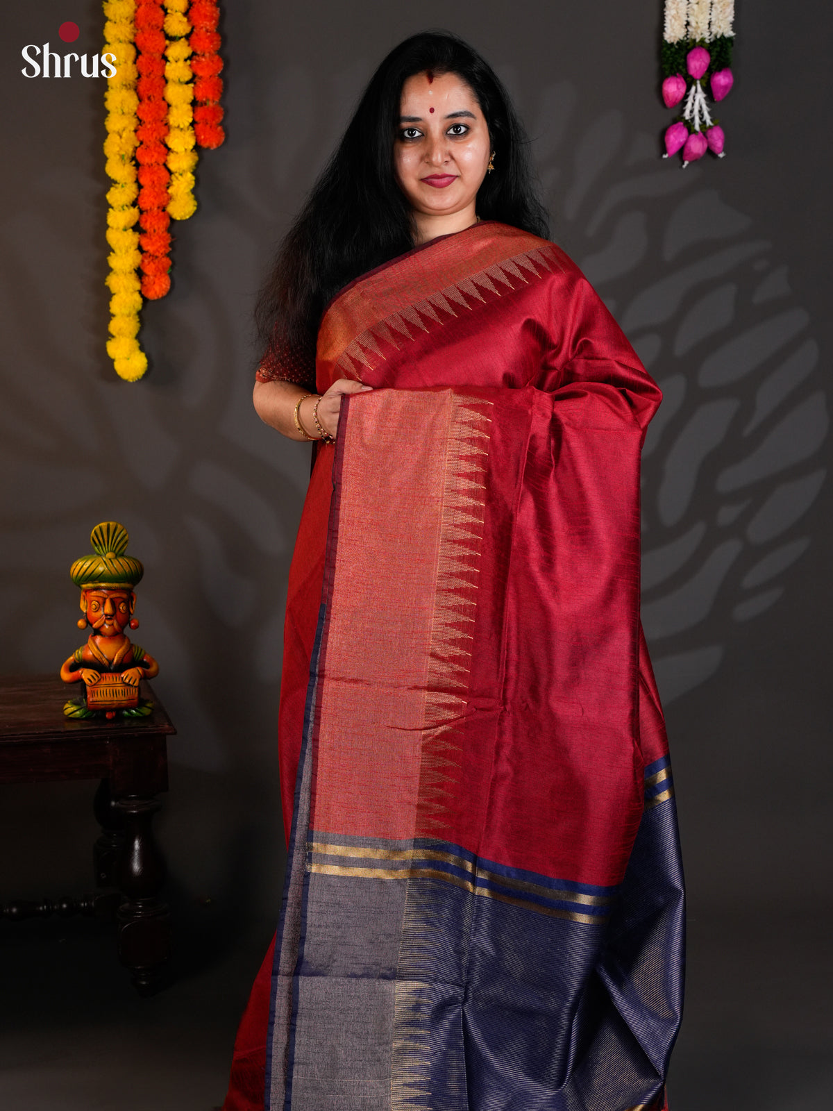 Red & Blue - Semi Rawsilk - Saree-EAS24256