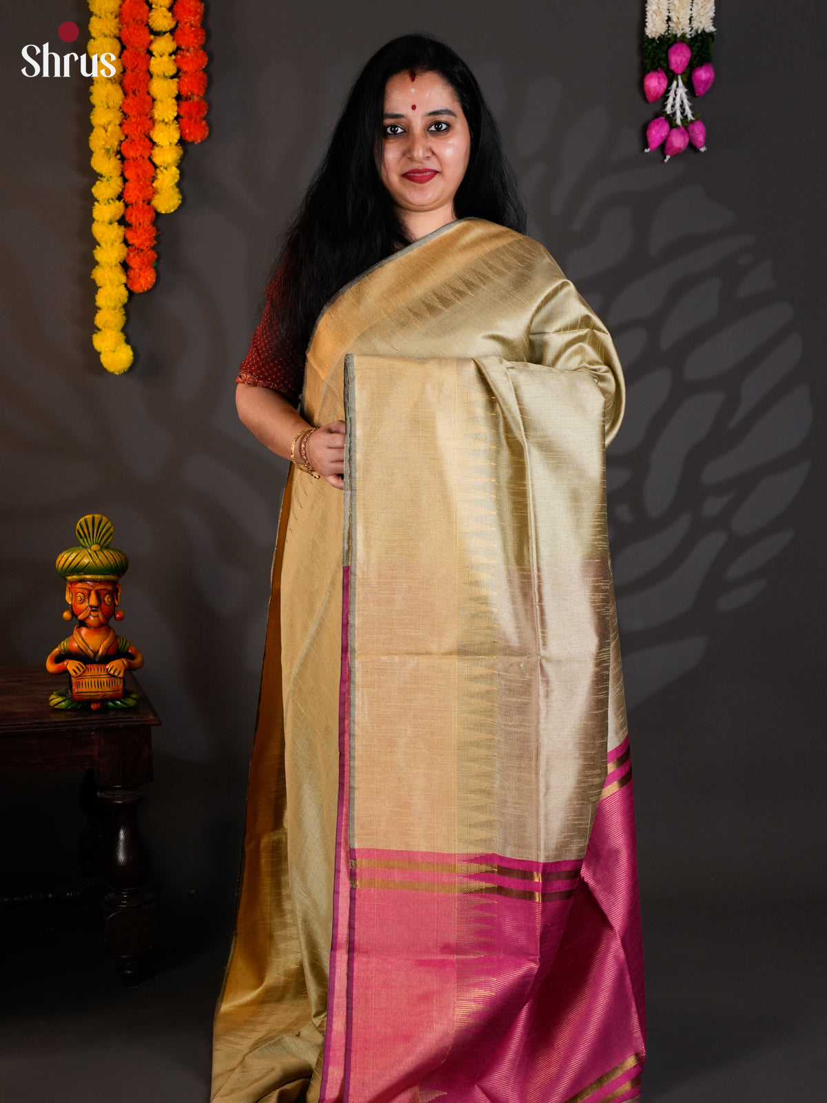 Grey Green & Purple - Semi Rawsilk - Saree-EAS24271 - Shop on Shrus.com