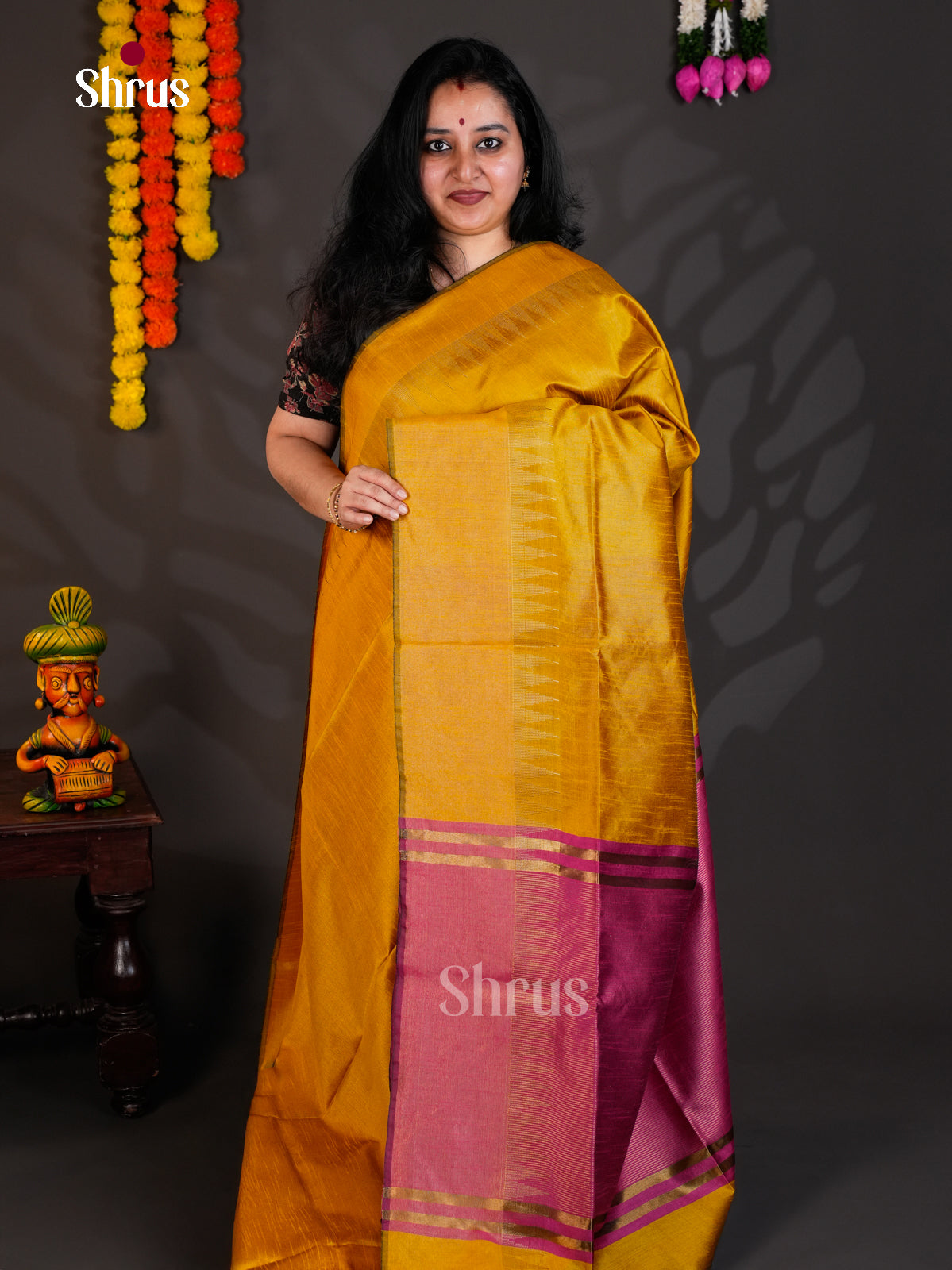 Mustard & Purple - Semi Rawsilk - Saree-EAS24272 - Shop on Shrus.com