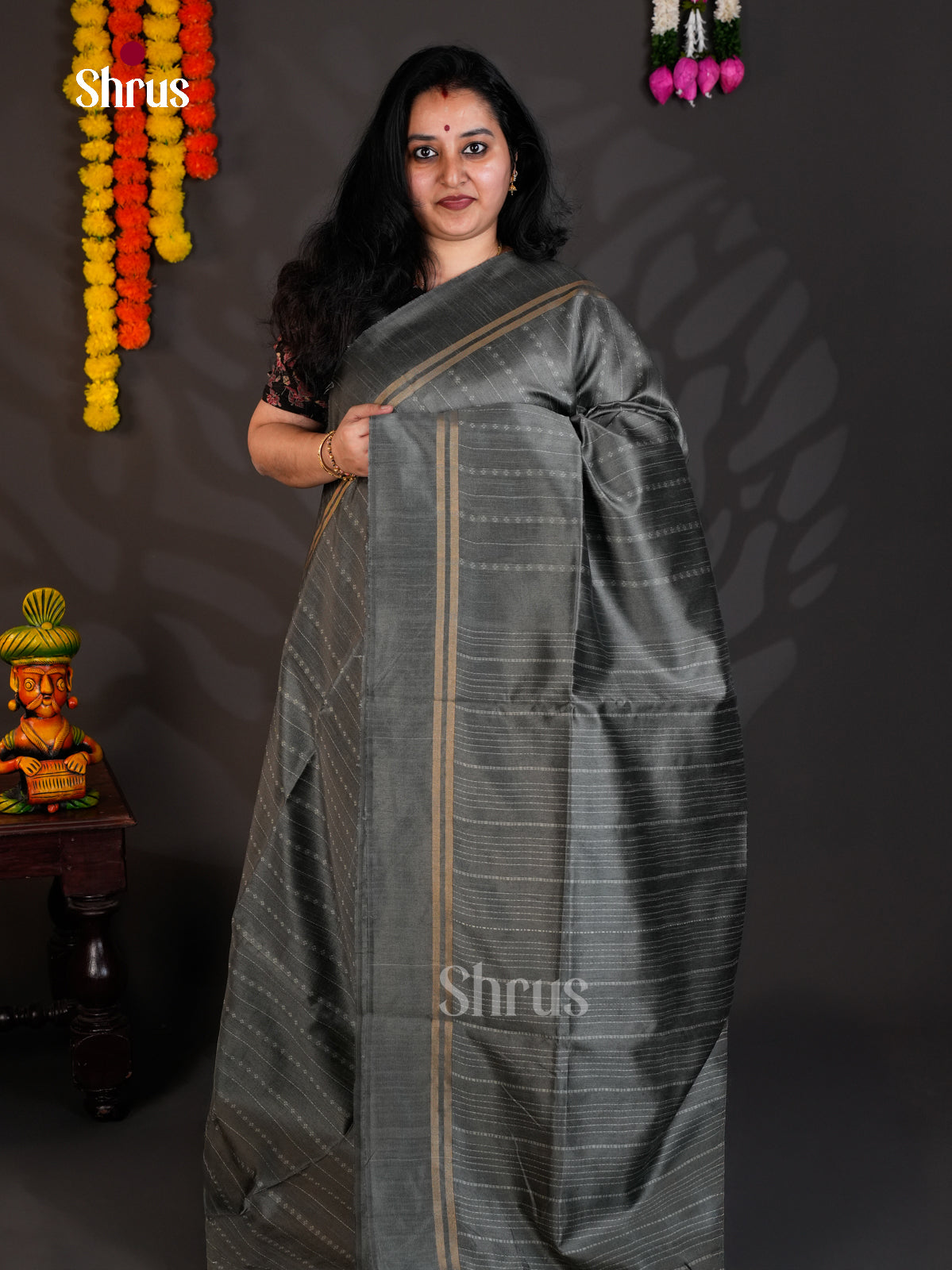 Elephant Grey- Semi Rawsilk - Saree -EAS24281