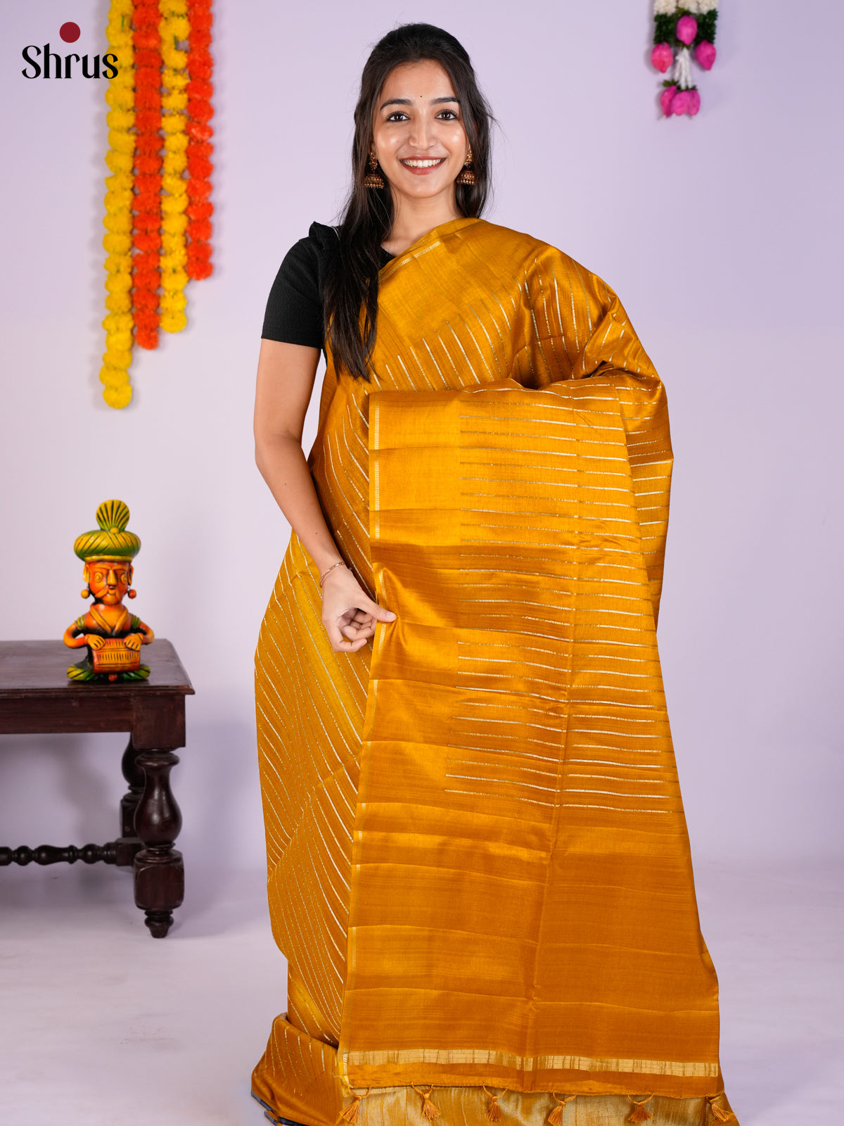 Mustard - Semi Rawsilk Saree- EAS27001 - Shop on Shrus.com