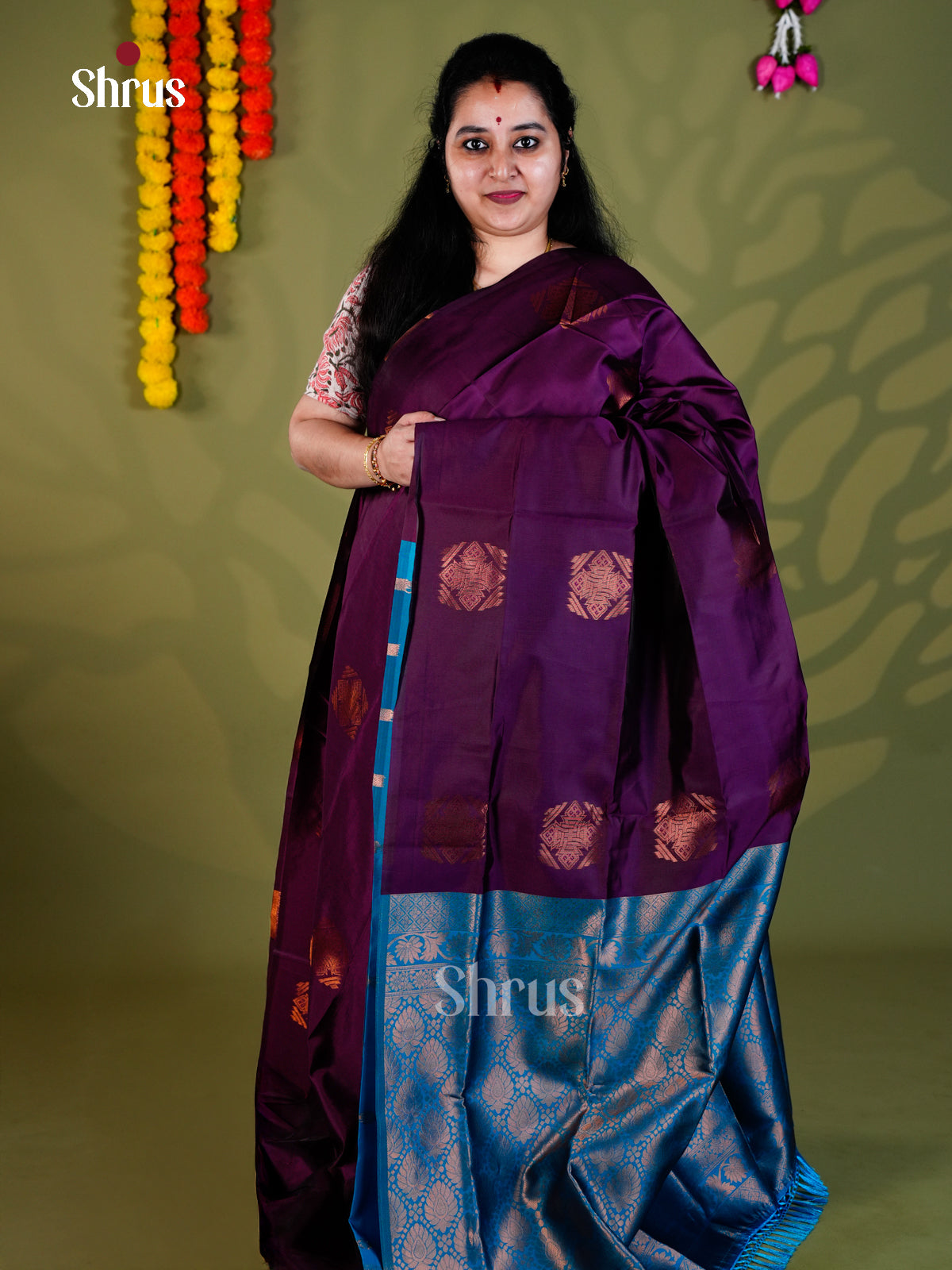 Violet & Blue - Semi Softsilk - Saree - EAS27334 - Shop on Shrus.com