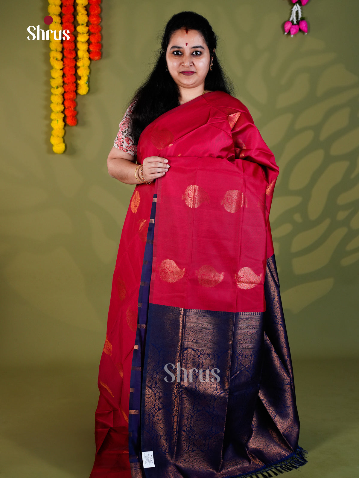 Red & Blue - Semi Softsilk Saree - EAS27338 - Shop on Shrus.com
