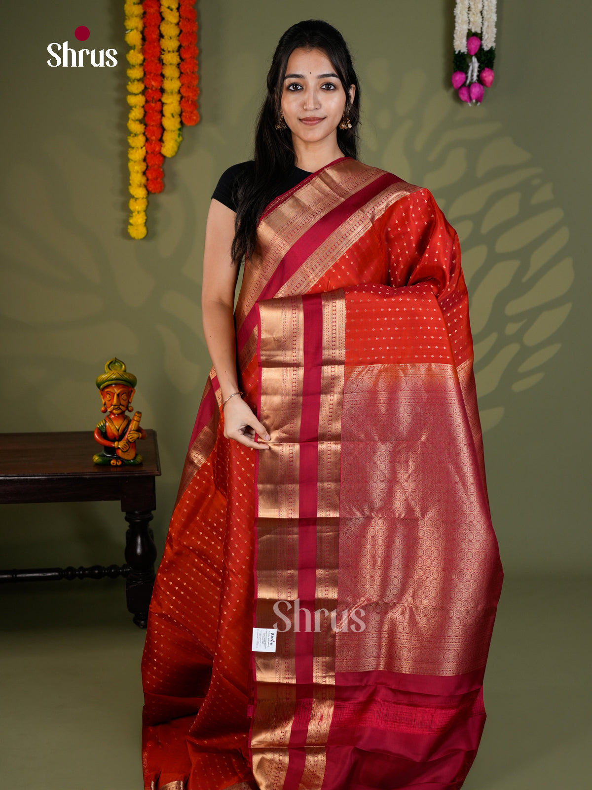 Orange & Maroon - Kanchipuram-halfpure - Saree- EAS28029 - Shop on Shrus.com