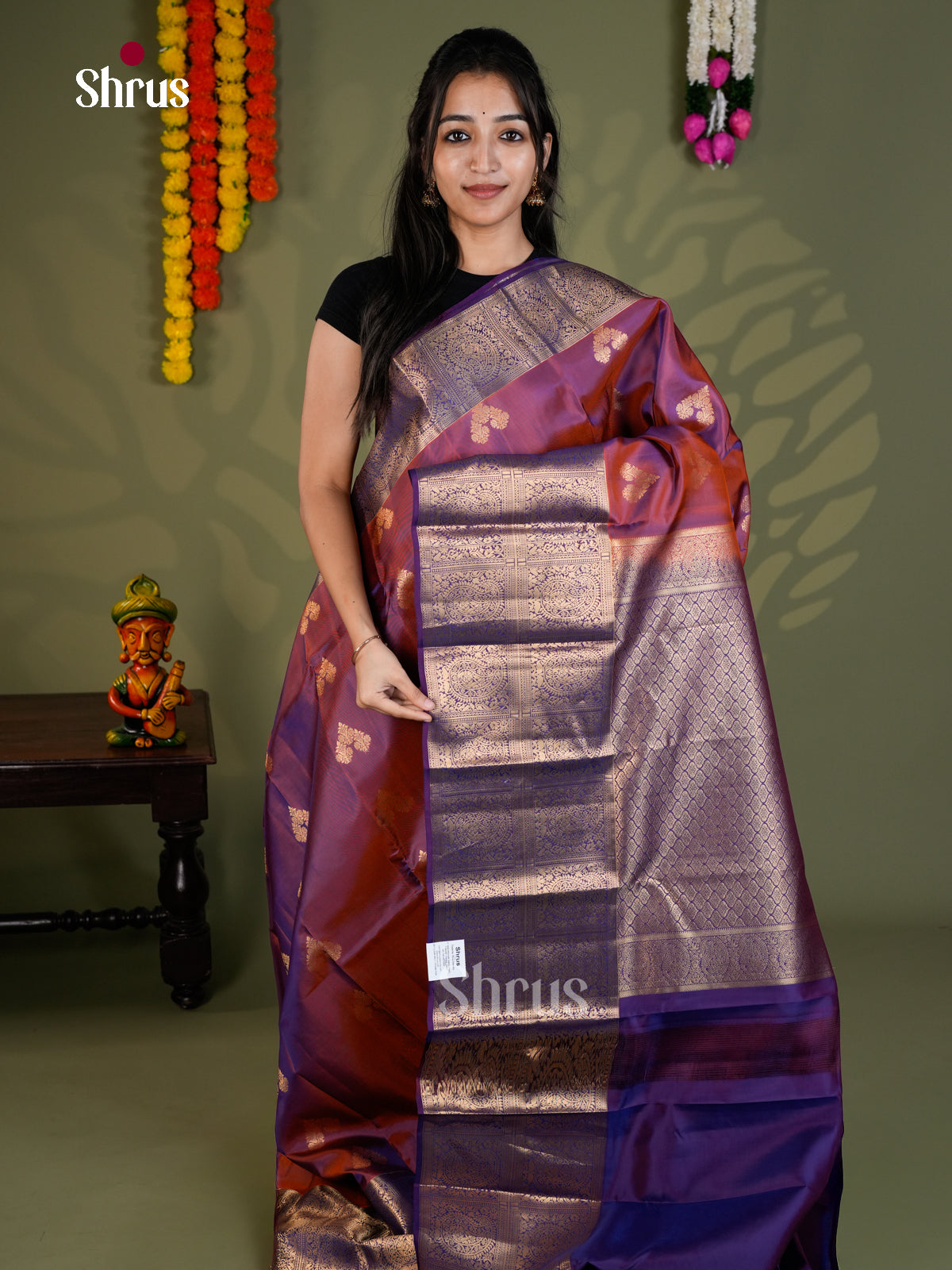 Purple & Blue - Kanchipuram-halfpure - Saree- EAS28039 - Shop on Shrus.com