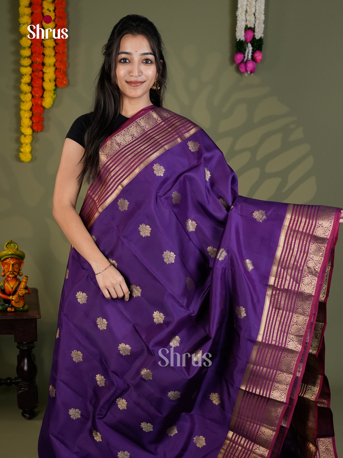 Violet & Purple - Kanchipuram-halfpure - Saree- EAS28089 - Shop on Shrus.com