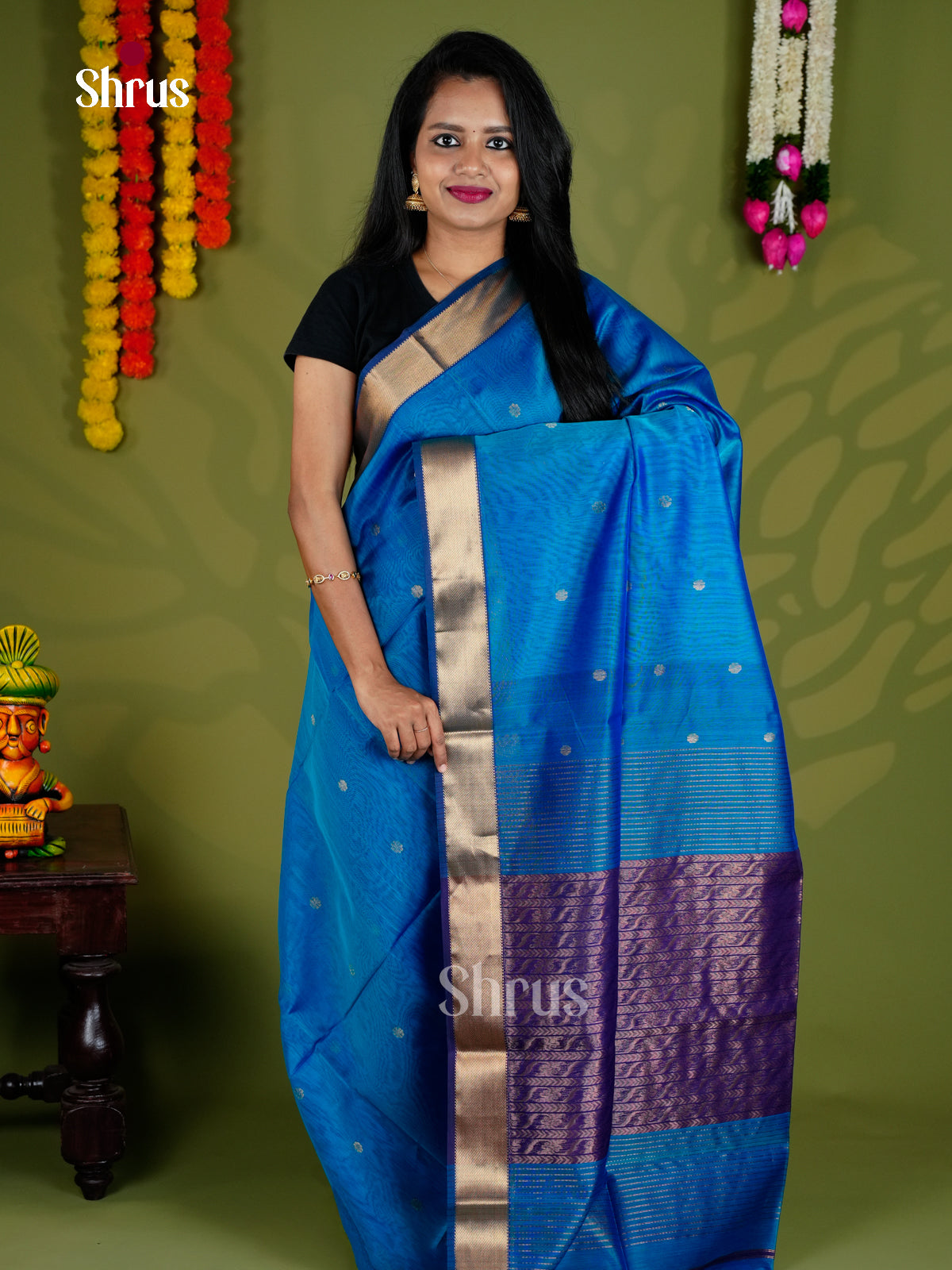 Light Blue & Blue - Maheshwari silkcotton - Saree- EAS30009 - Shop on Shrus.com