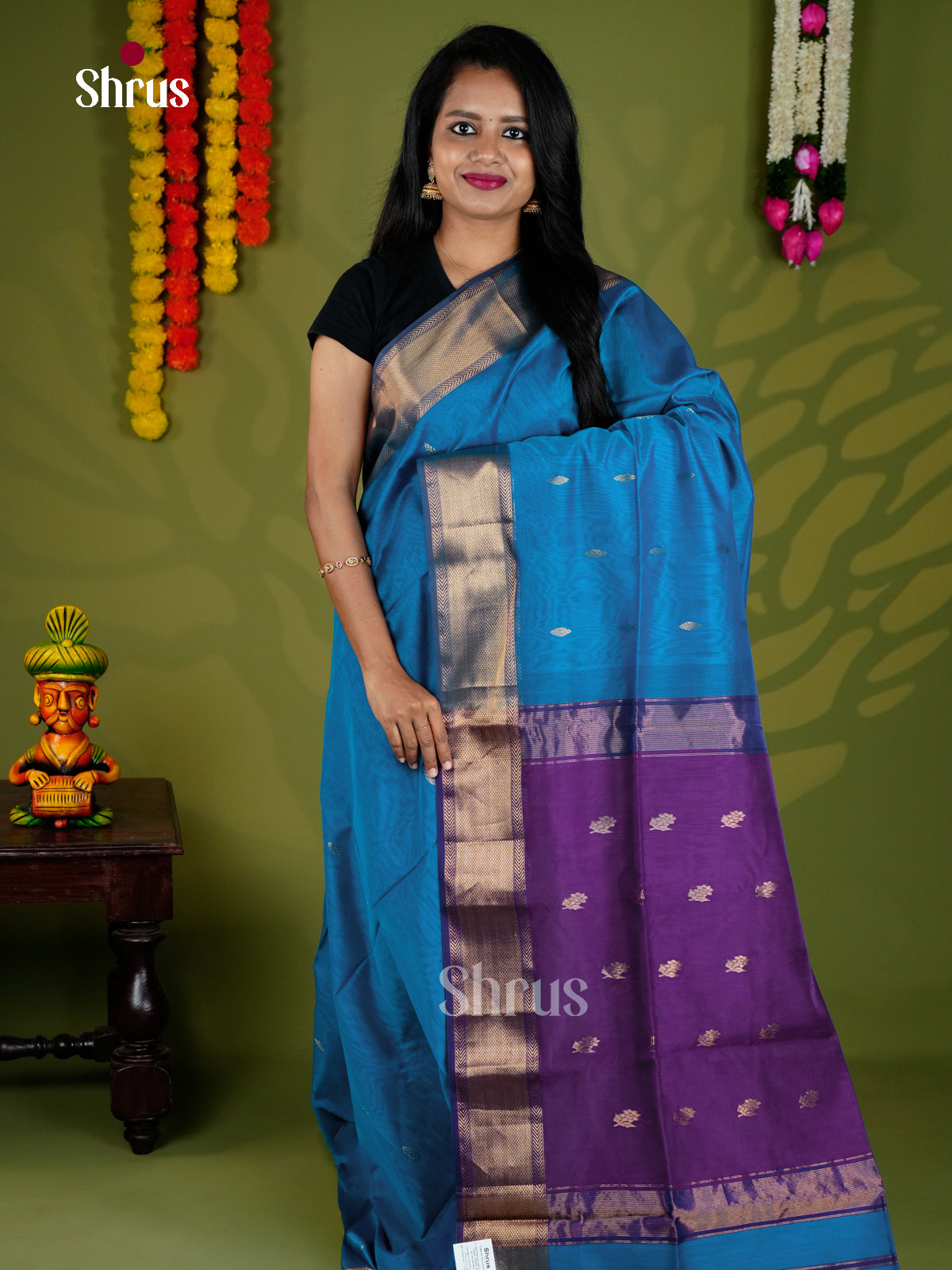 Blue & Violet -EAS30026 - Maheshwari silkcotton - Saree - Shop on Shrus.com