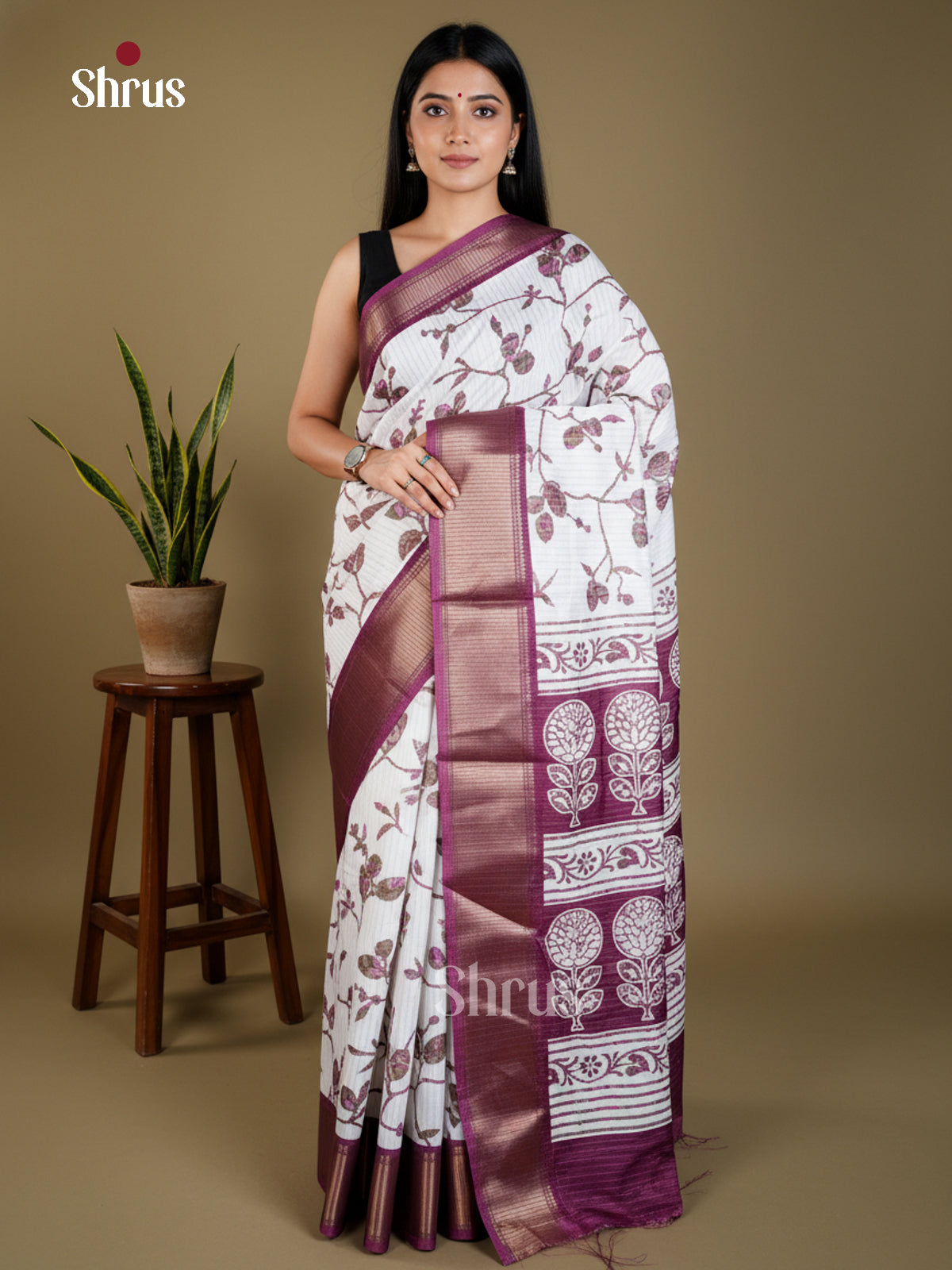 White & Purple -Semi Crepe - Saree-EAS30470 - Shop on Shrus.com