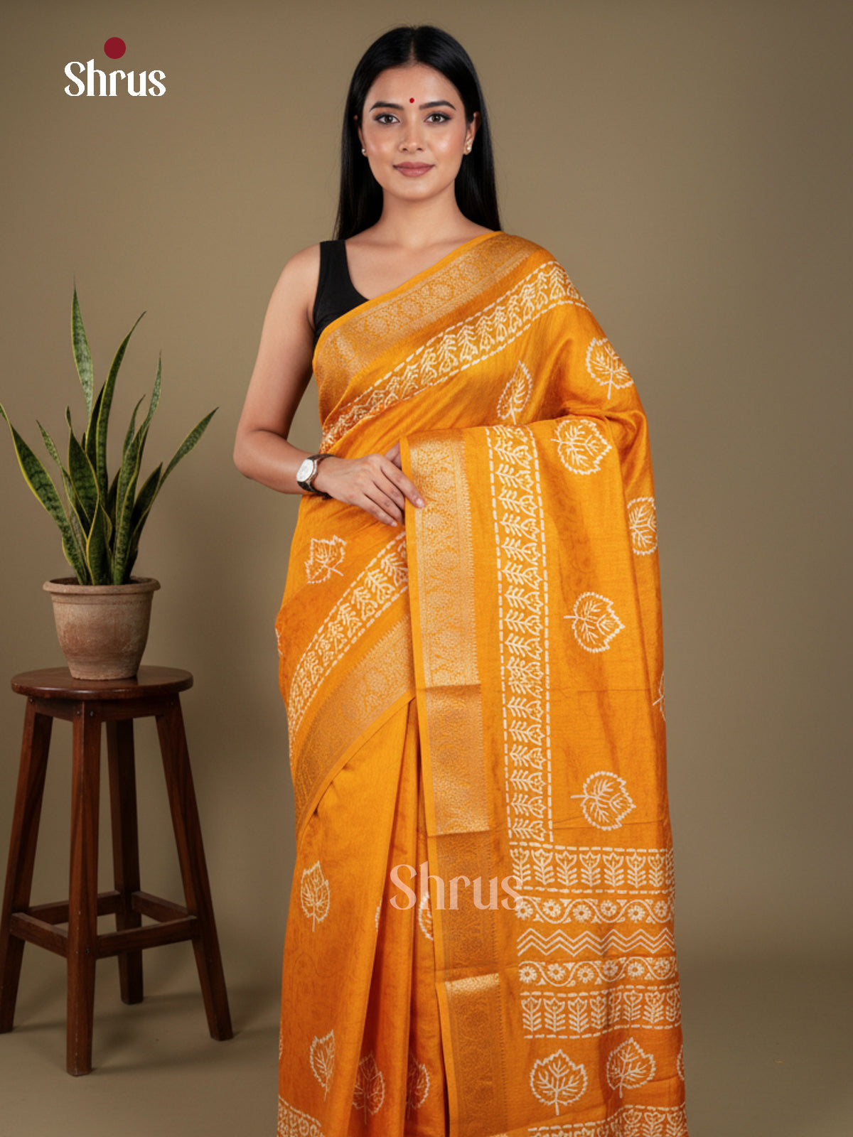 Mustard - Semi Crepe - Saree - EAS30487 - Shop on Shrus.com