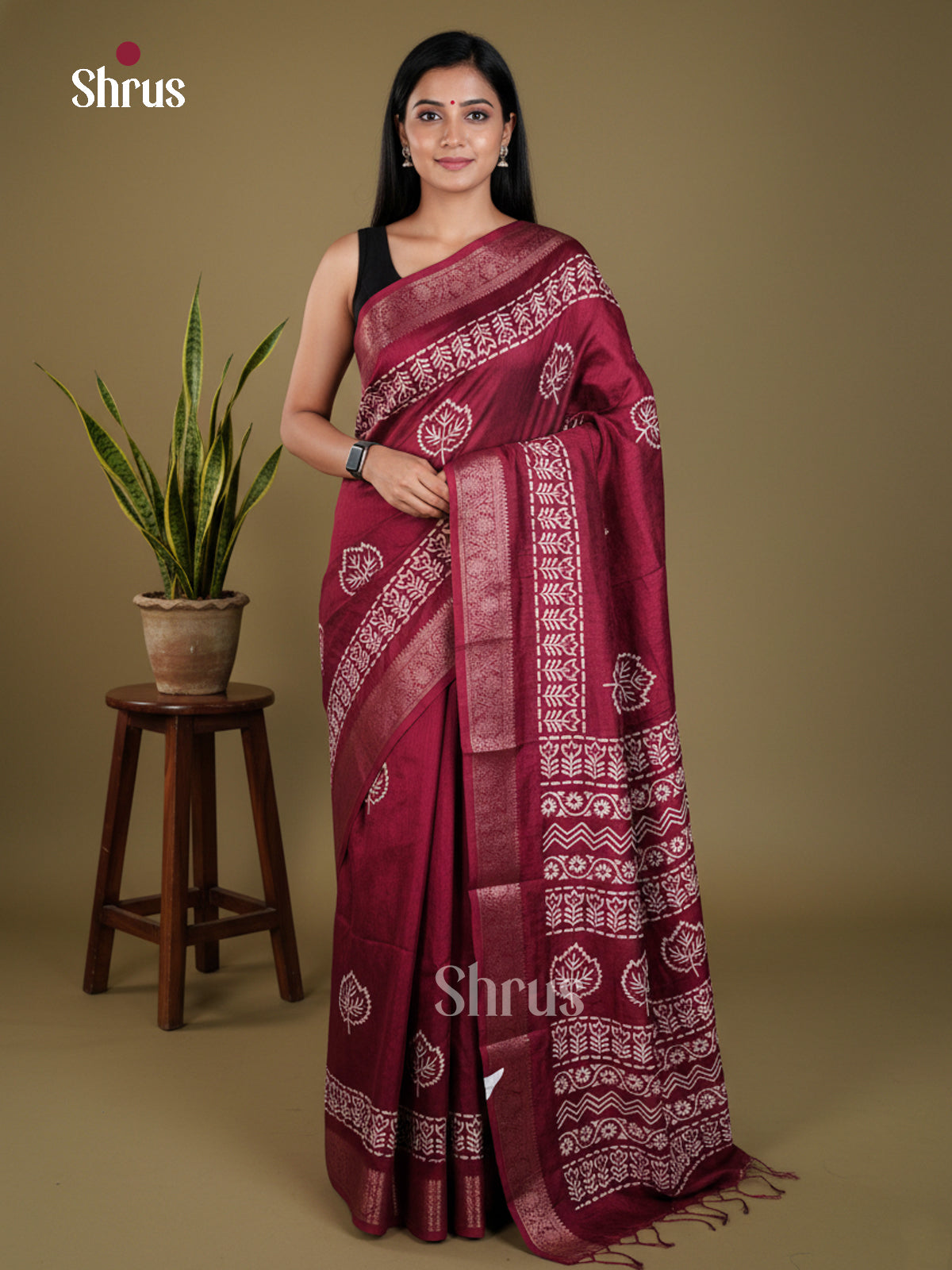maroon- Semi Crepe - Saree- EAS30491 - Shop on Shrus.com