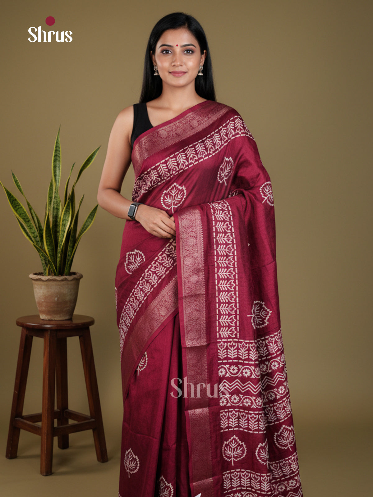 maroon- Semi Crepe - Saree- EAS30491 - Shop on Shrus.com