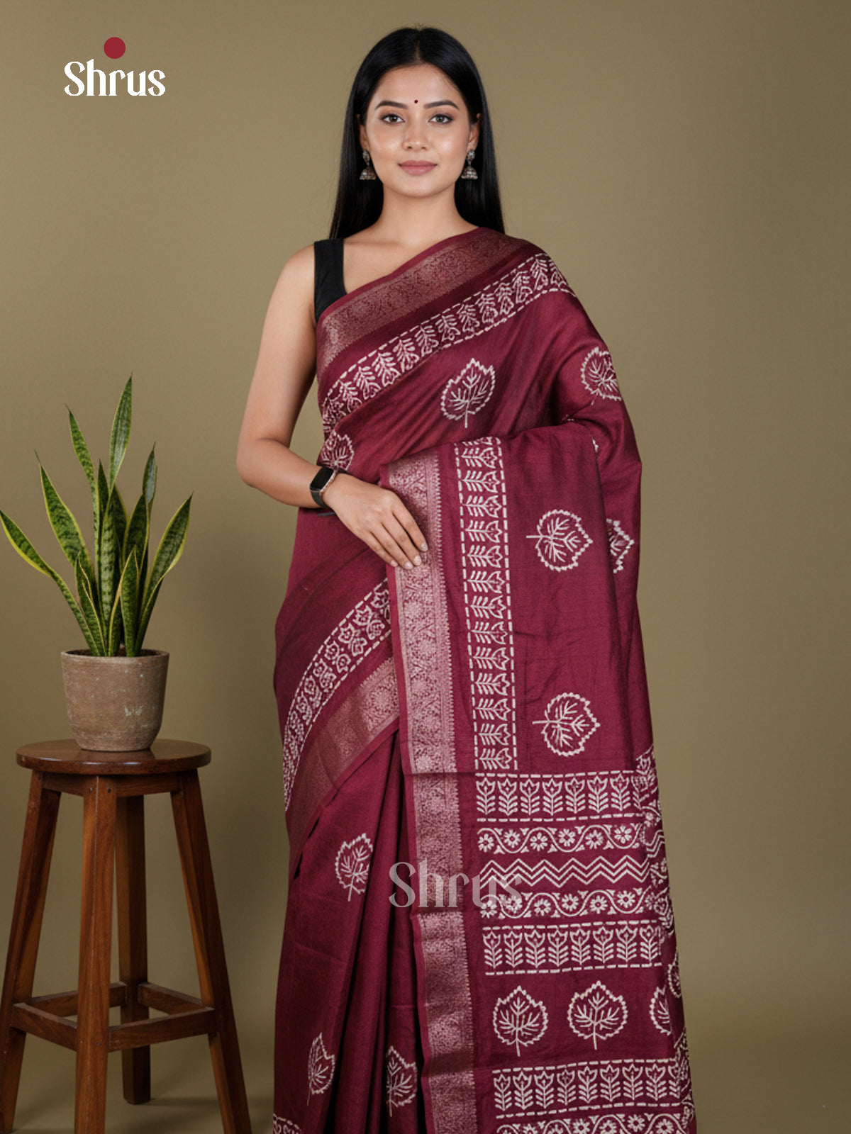 Maroon - Semi Crepe Saree- EAS30494 - Shop on Shrus.com