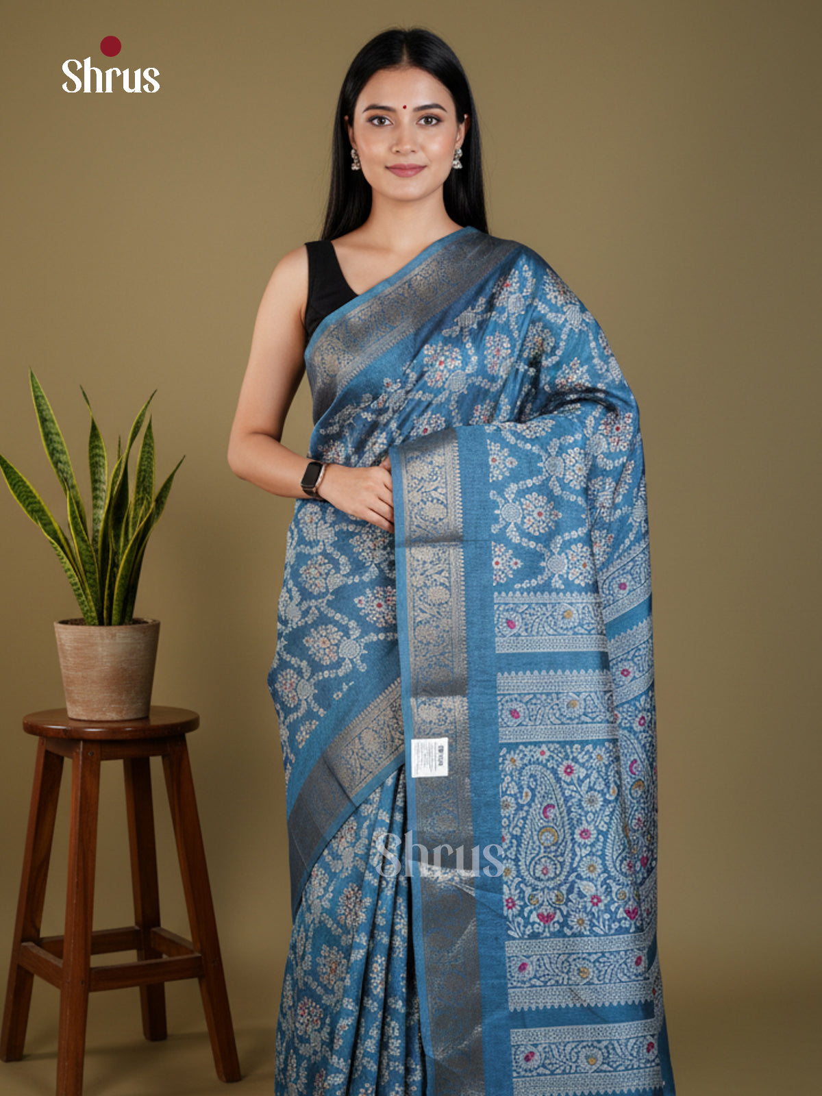 Blue - Semi Crepe - Saree-EAS30502 - Shop on Shrus.com