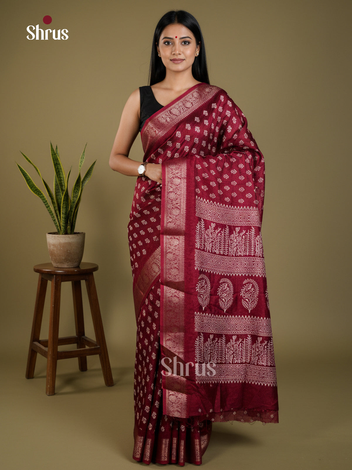 Maroon - Semi Crepe - Saree - EAS30506 - Shop on Shrus.com