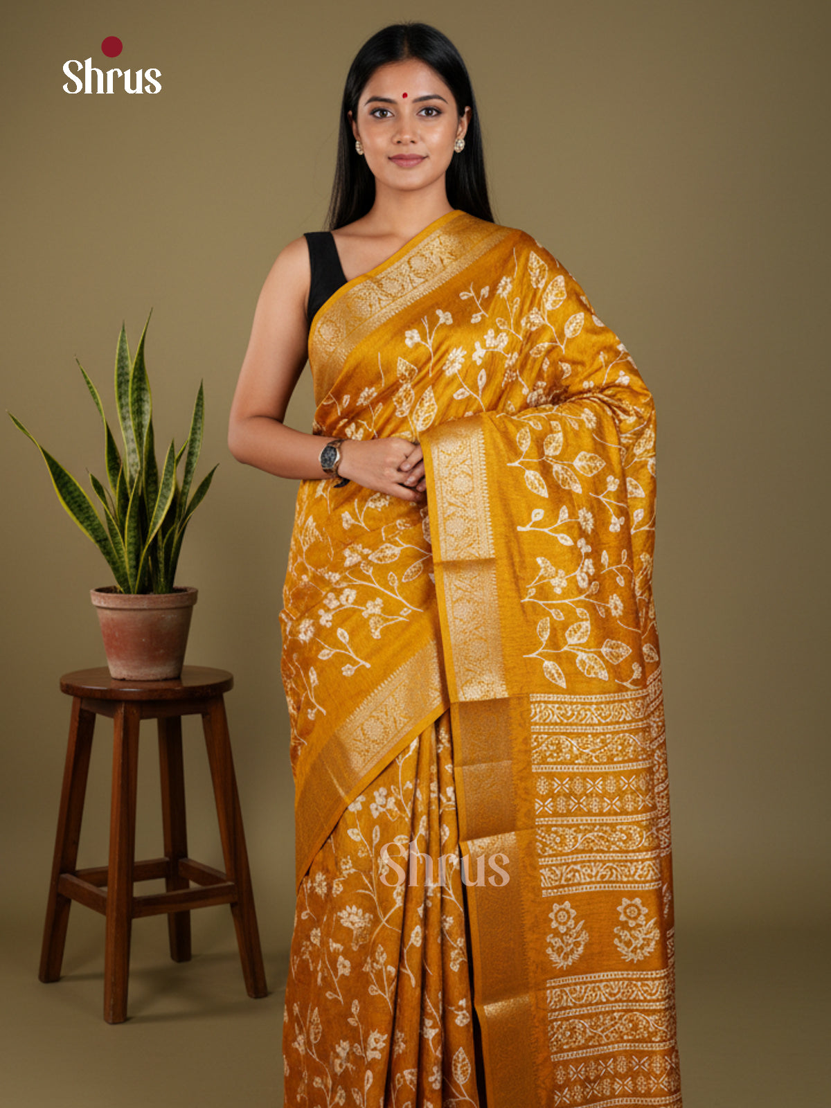 Mustard - Semi Crepe - Saree- EAS30520 - Shop on Shrus.com