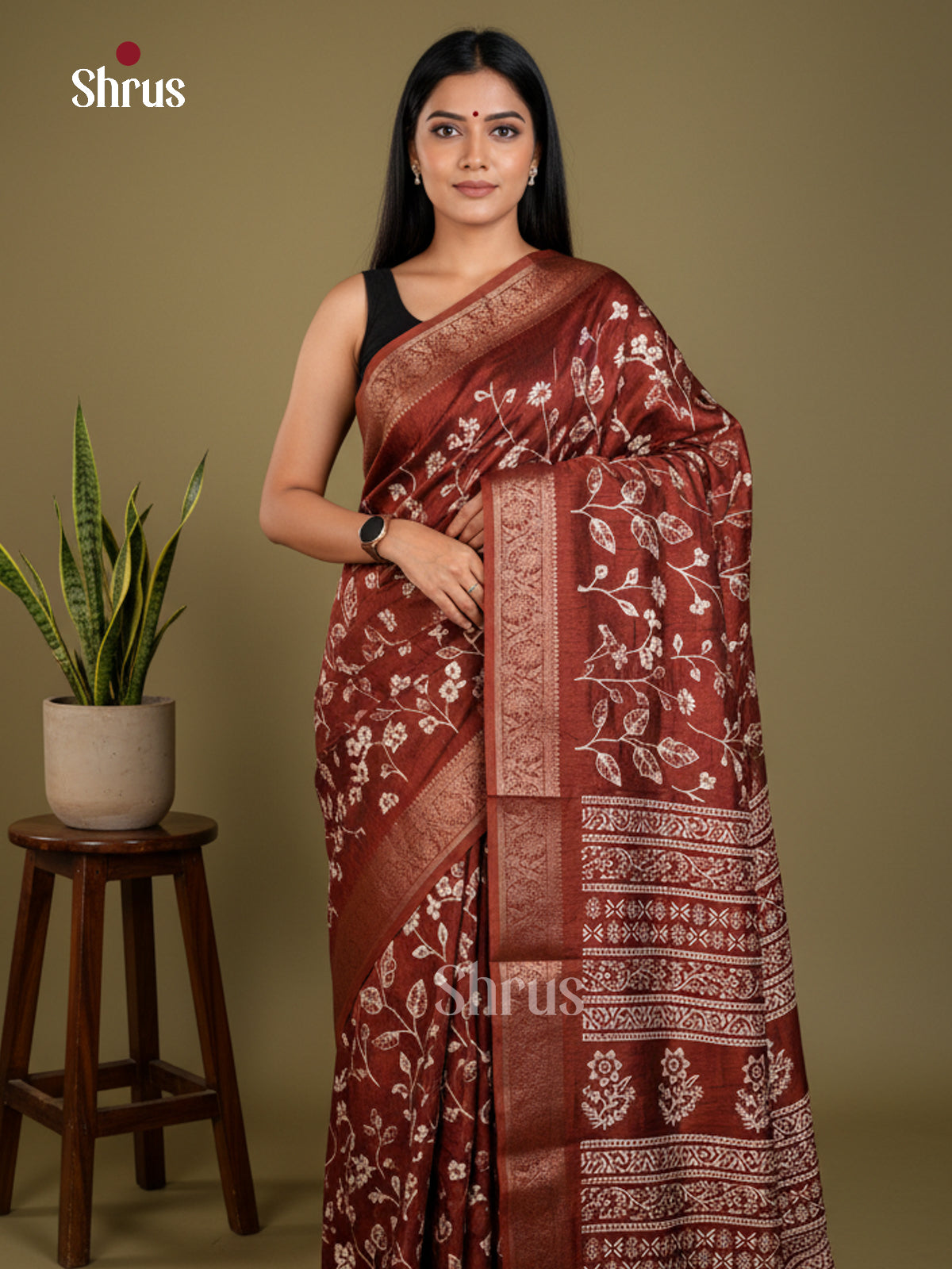 Brown - Semi Crepe Saree- EAS30521 - Shop on Shrus.com