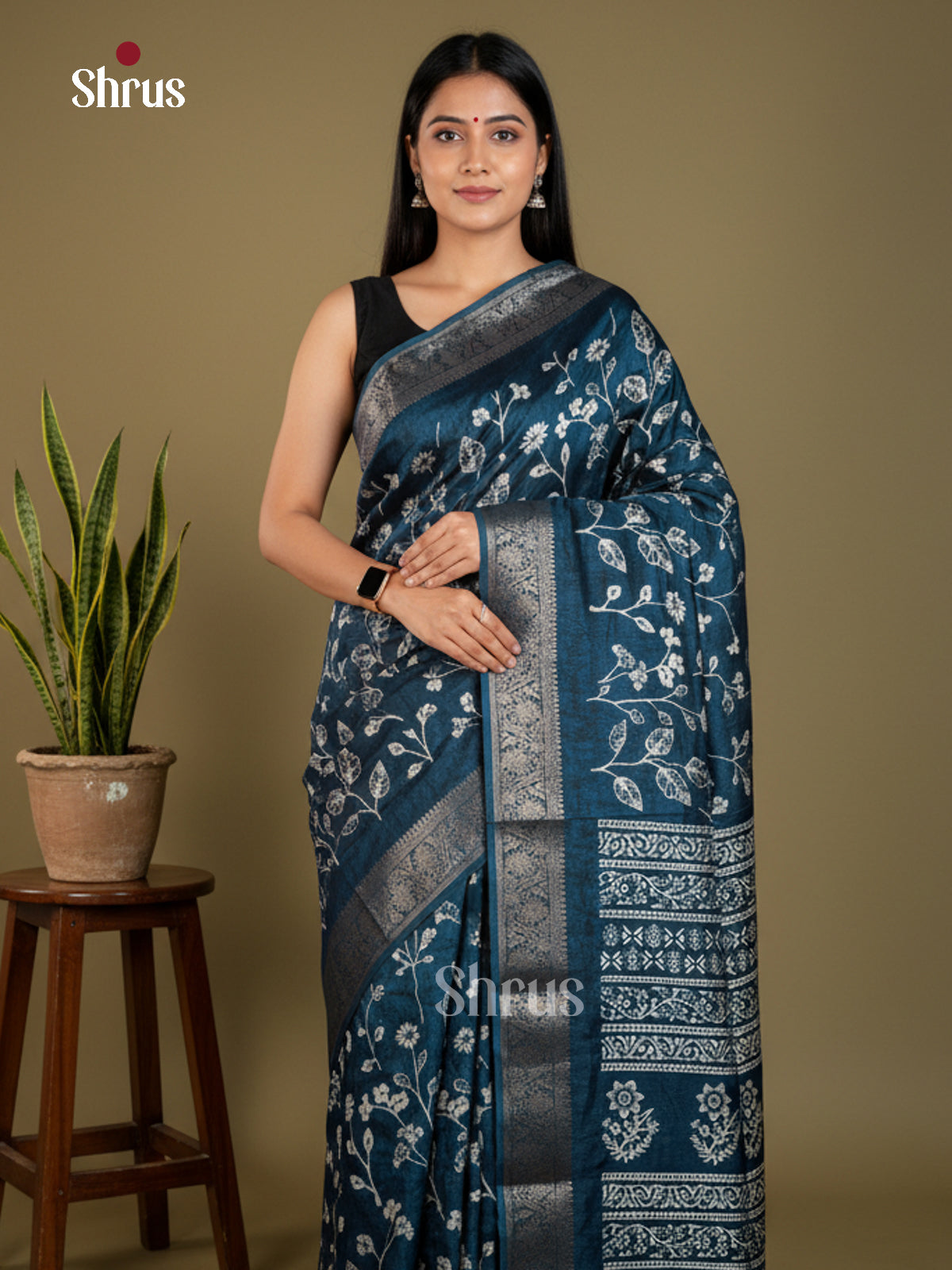 Blue - Semi Crepe - Saree- EAS30522 - Shop on Shrus.com