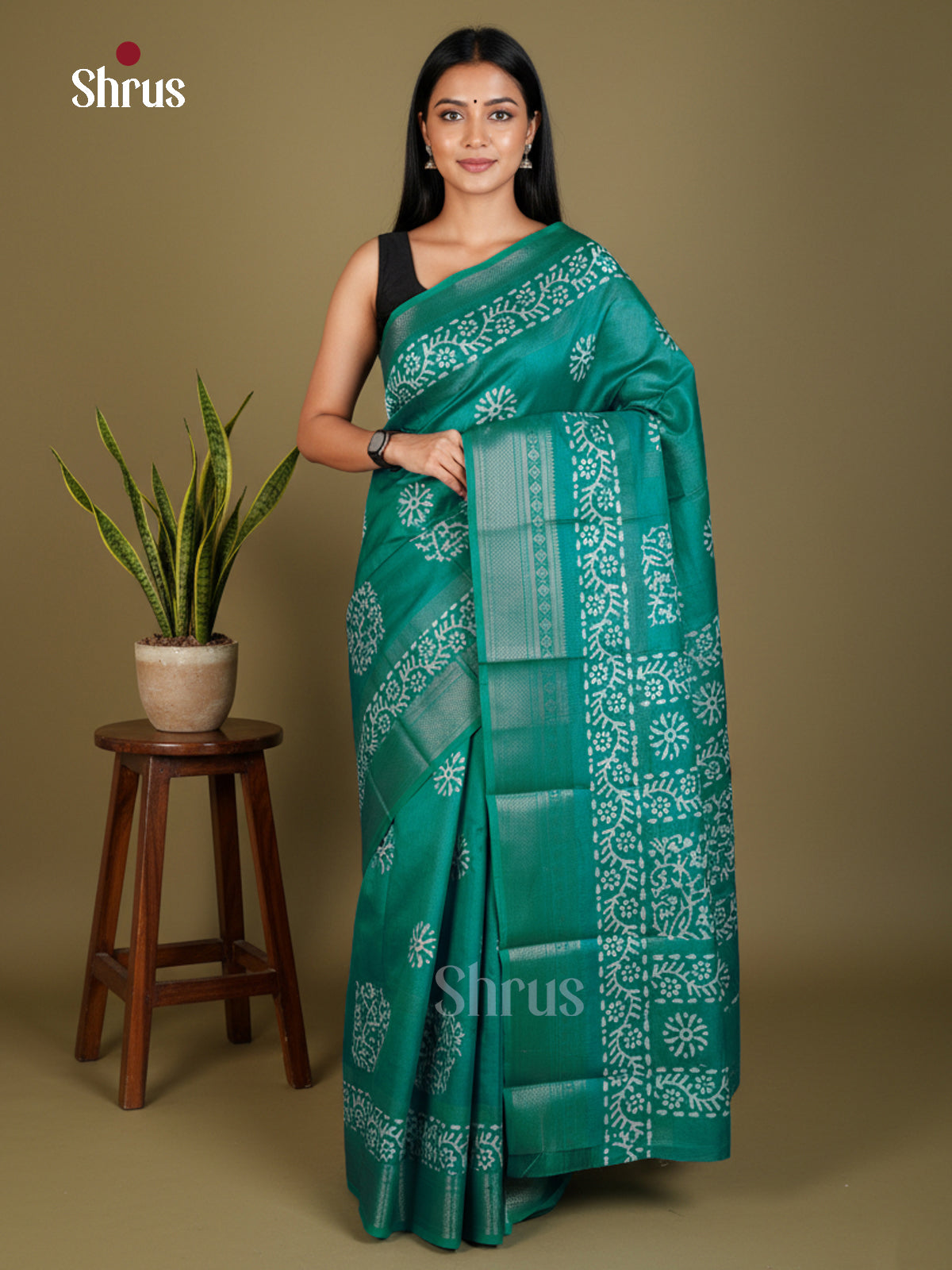 Green - Semi Crepe - Saree- EAS30546 - Shop on Shrus.com