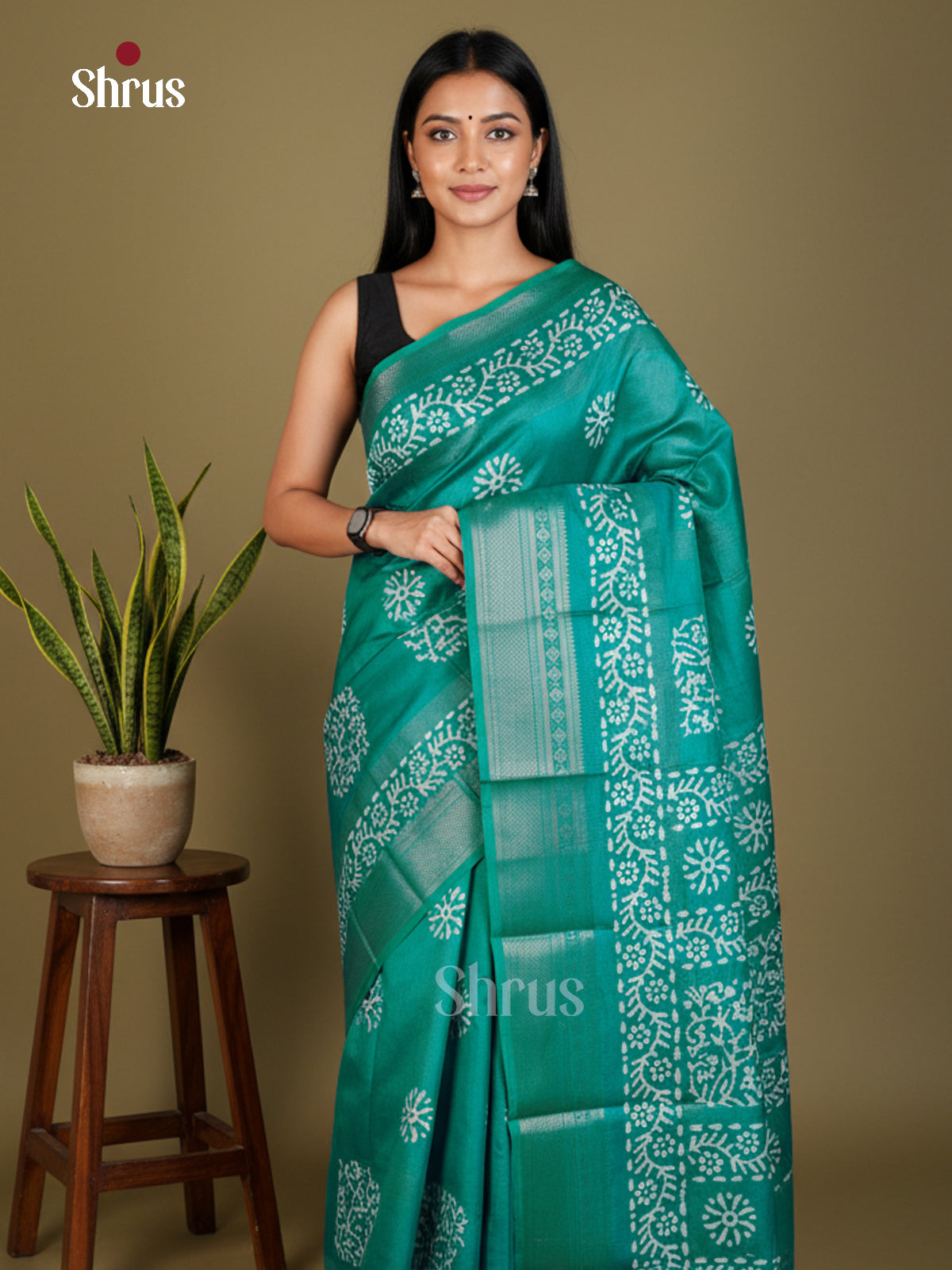 Green - Semi Crepe - Saree- EAS30546 - Shop on Shrus.com