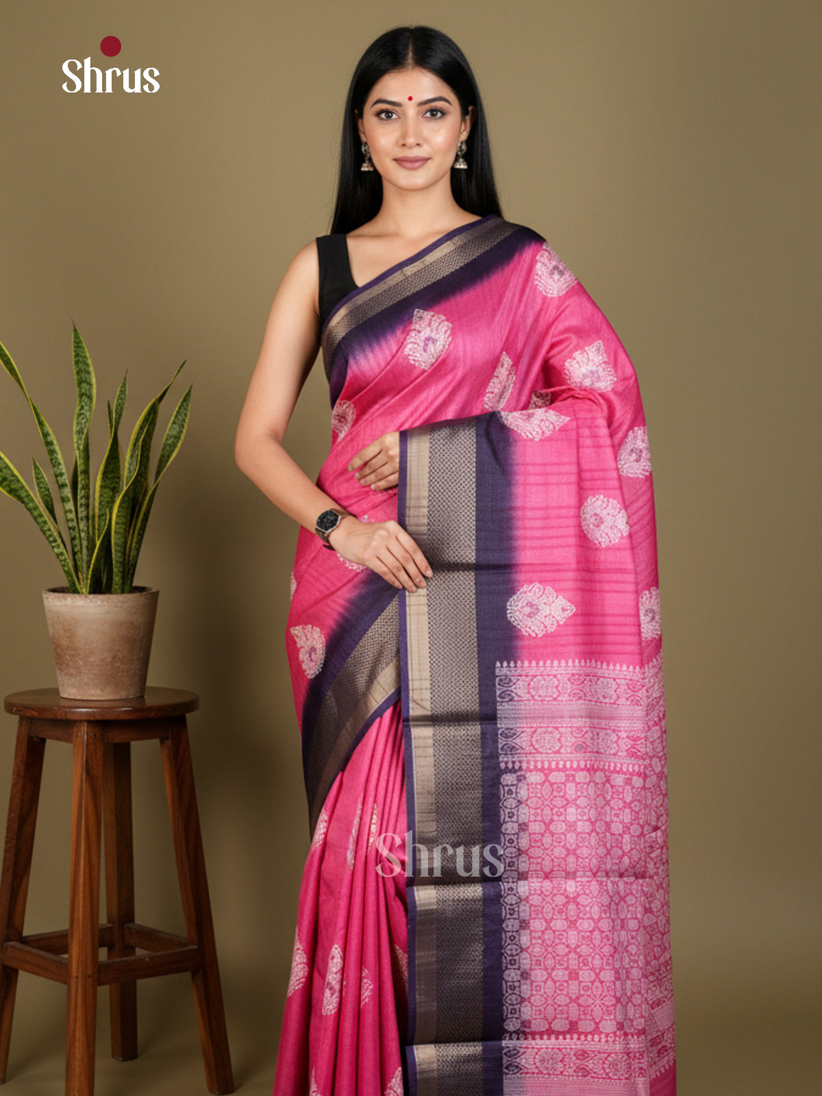 Pink & Blue - Semi Crepe - Saree - EAS30557 - Shop on Shrus.com