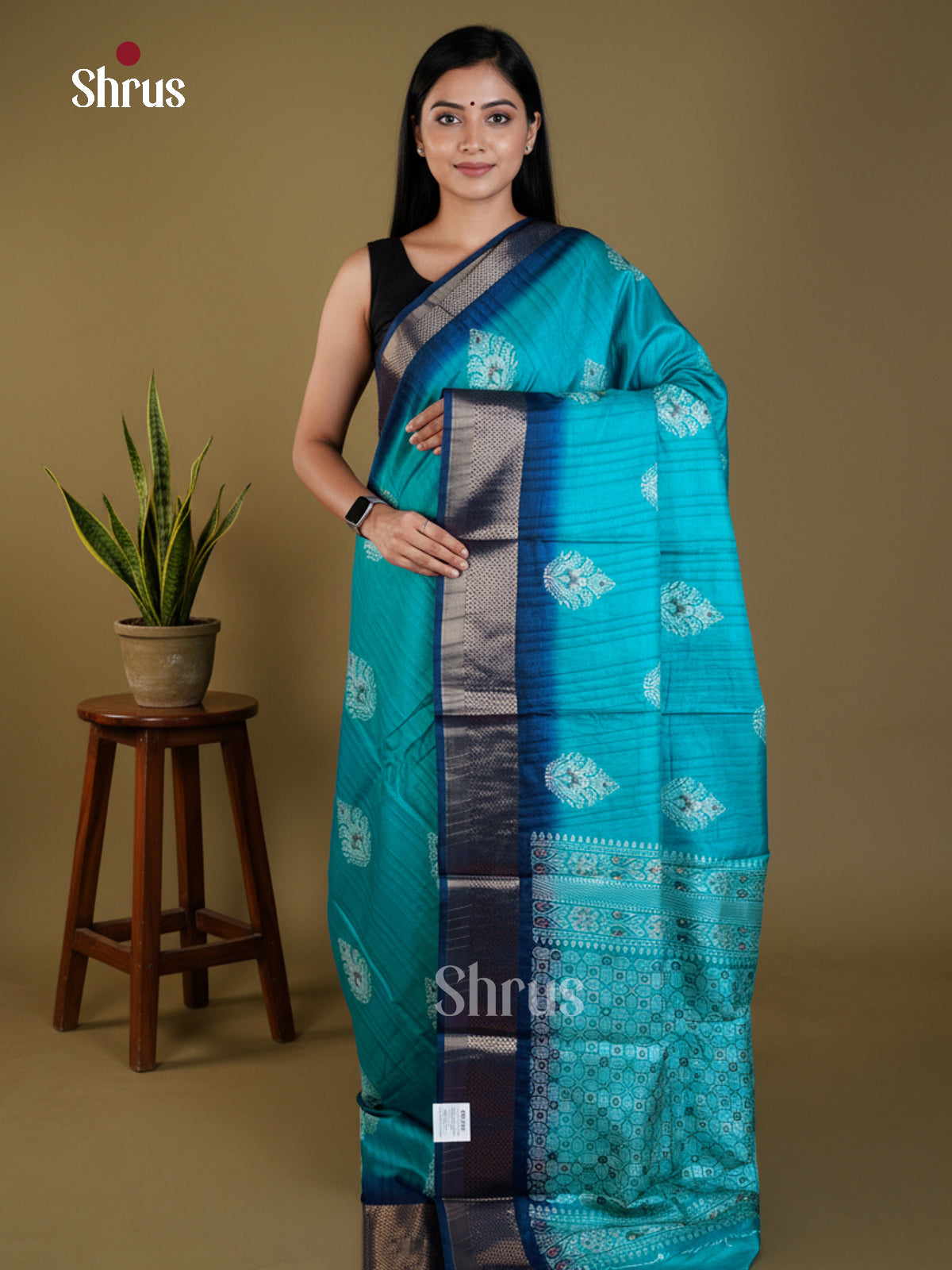 Sky Blue & Blue - Semi Crepe - Saree - EAS30559 - Shop on Shrus.com