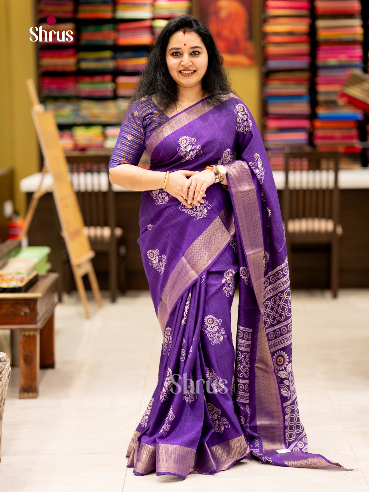 violet - Semi Crepe - Saree - EAS30561 - Shop on Shrus.com