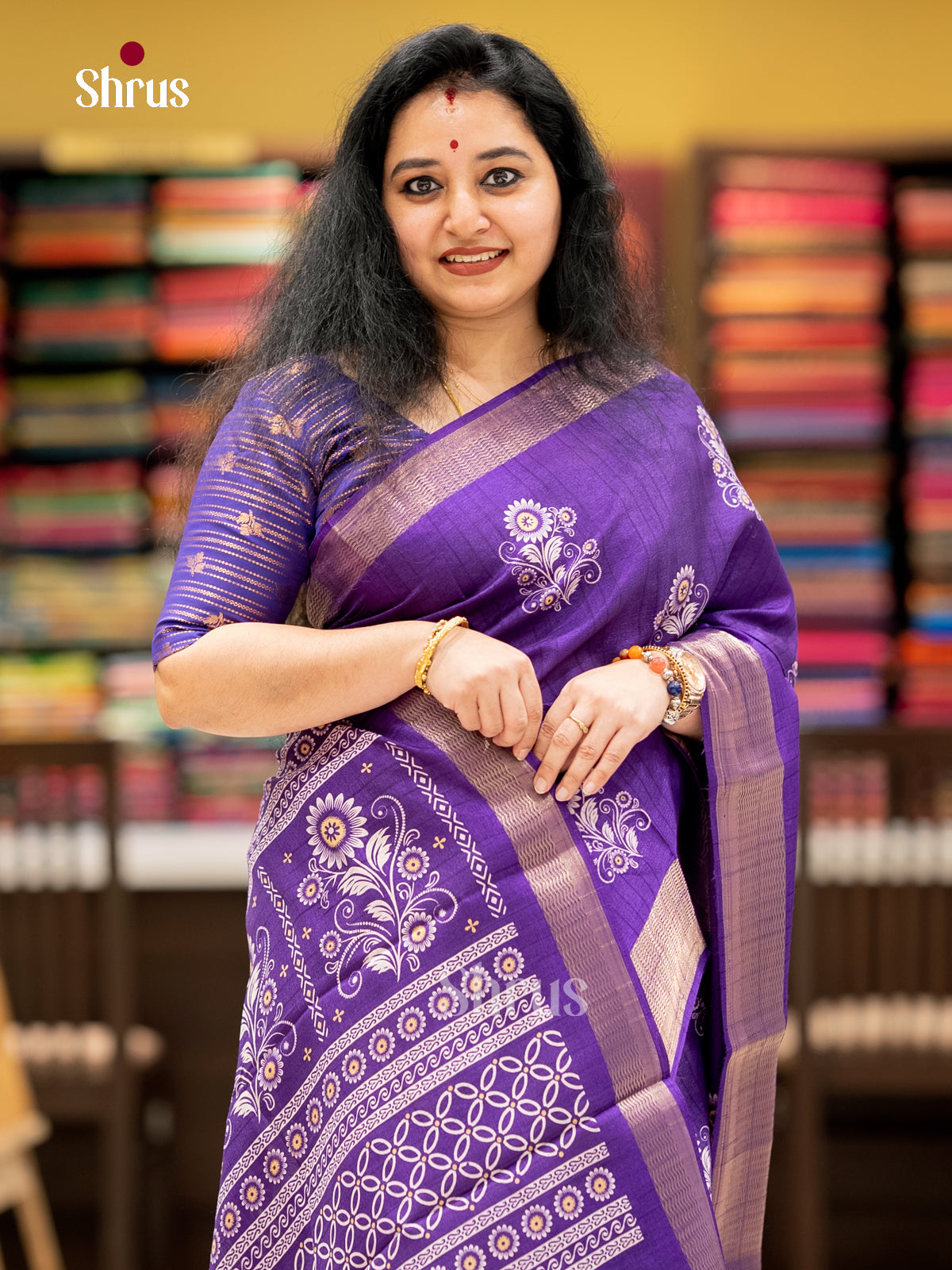 violet - Semi Crepe - Saree - EAS30561 - Shop on Shrus.com