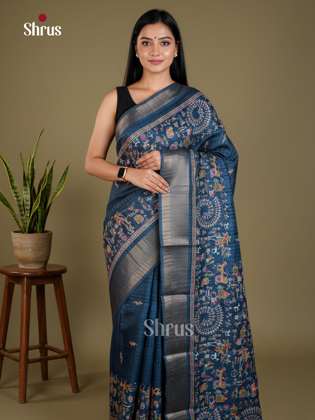 Blue - Semi Crepe - Saree- EAS30569 - Shop on Shrus.com