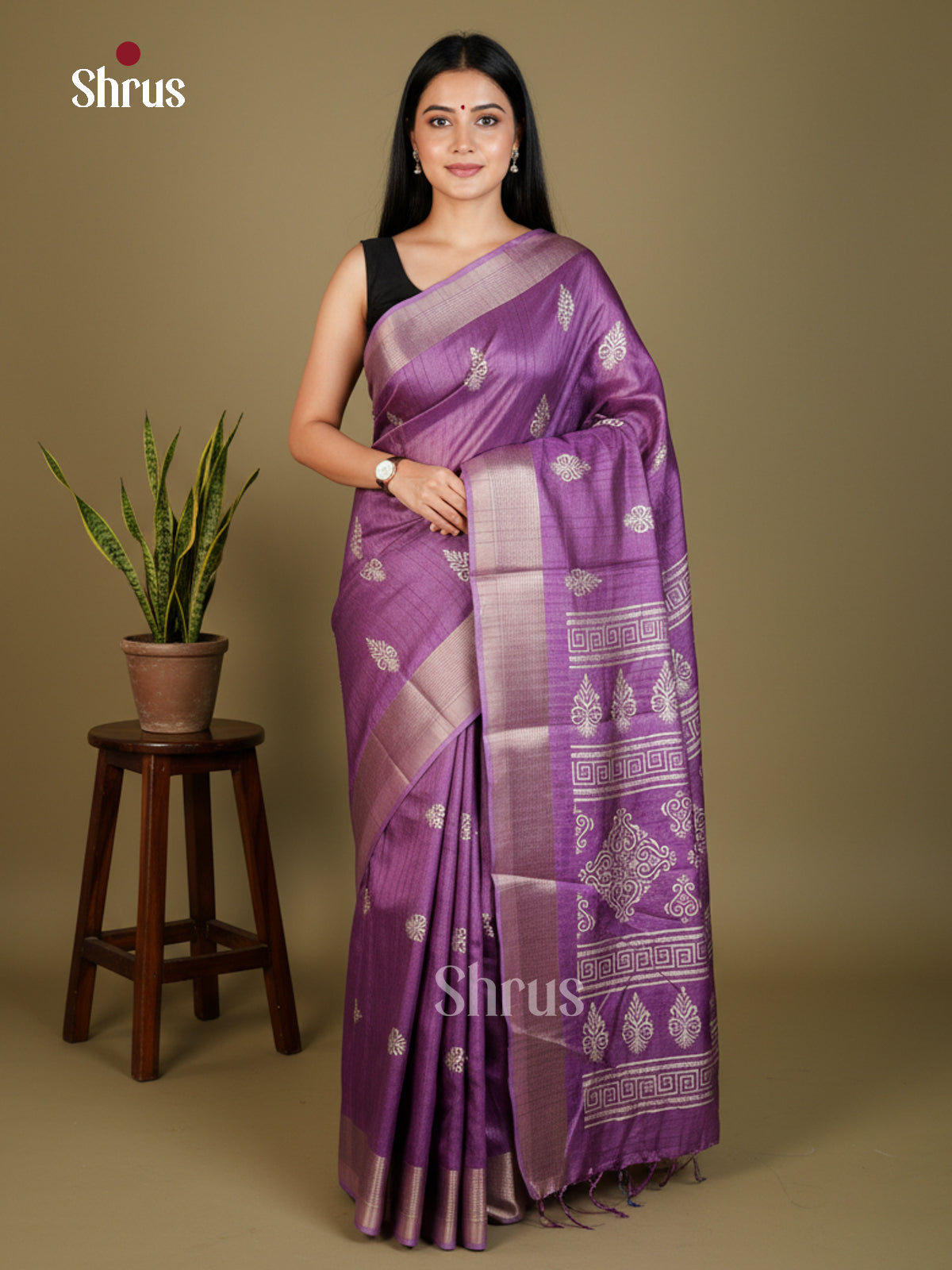 Purple - Semi Crepe - Saree- EAS30574 - Shop on Shrus.com