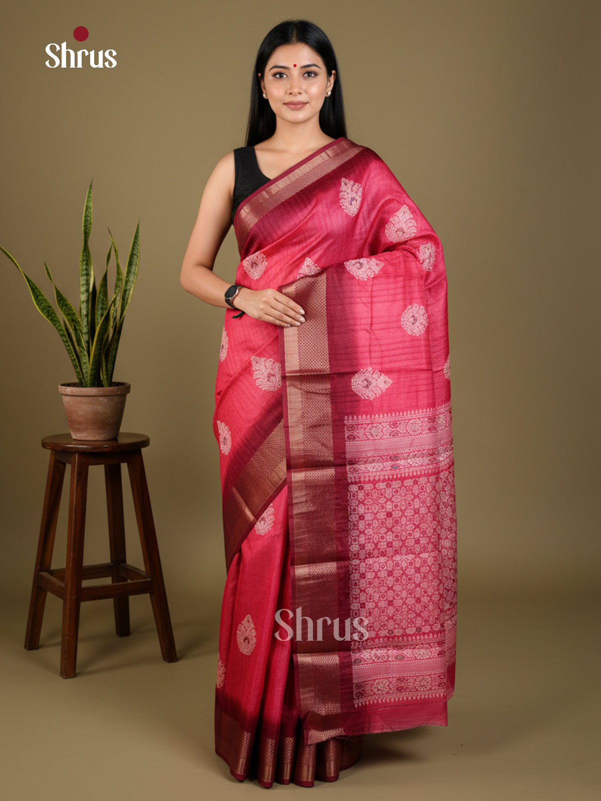 Pink & Maroon - Semi Crepe - Saree-EAS30575 - Shop on Shrus.com