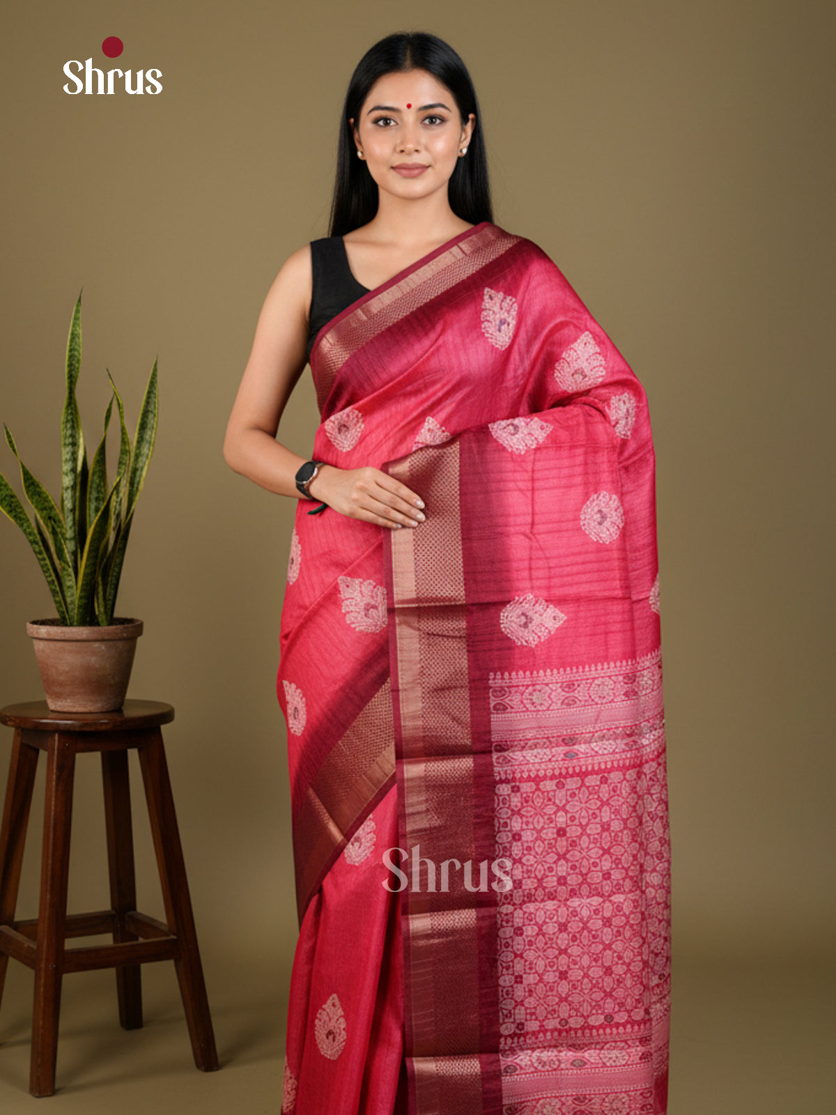 Pink & Maroon - Semi Crepe - Saree-EAS30575 - Shop on Shrus.com