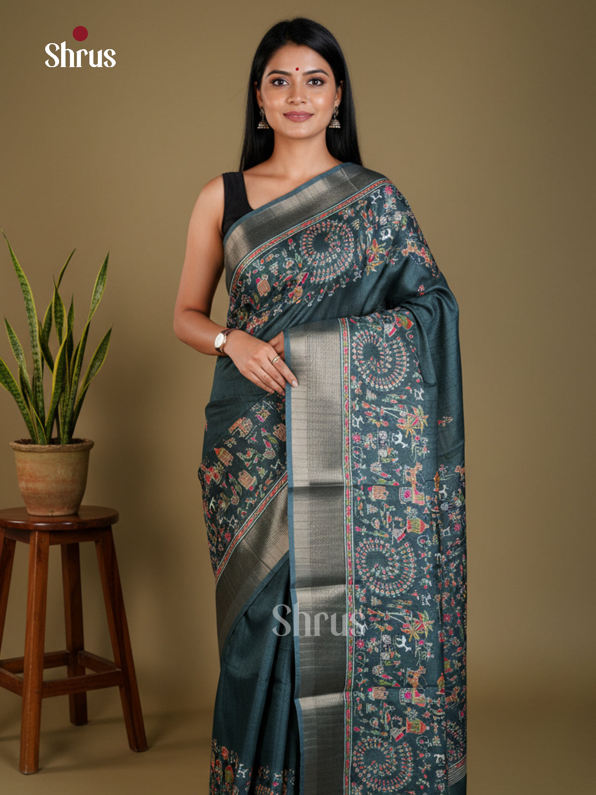 Green - Semi Crepe - Saree- EAS30577 - Shop on Shrus.com